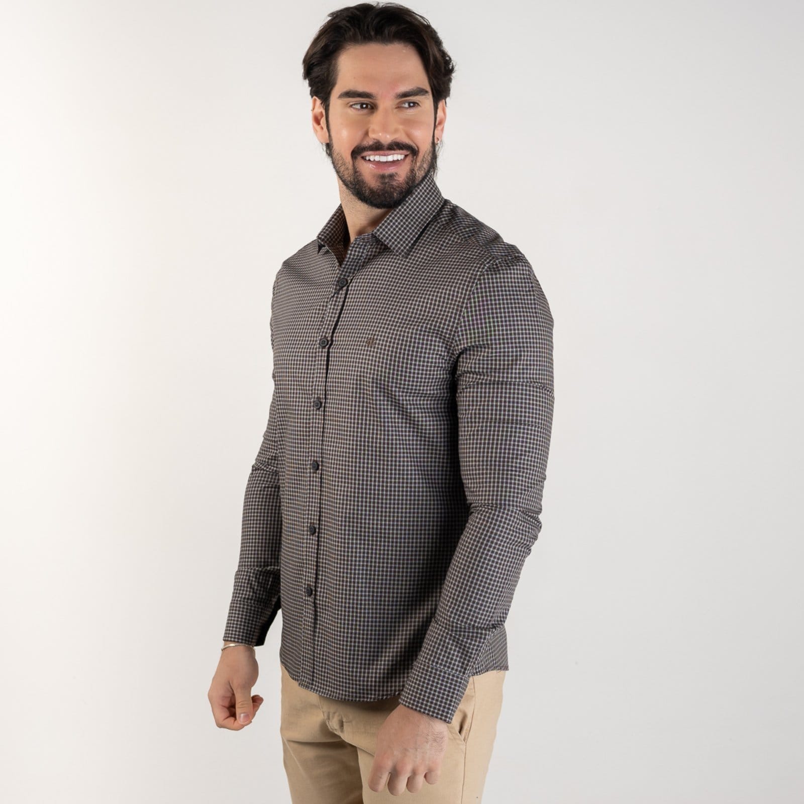 Vista 2 Camisa Calvin Klein Slim Xadrez Calvin Klein marrom