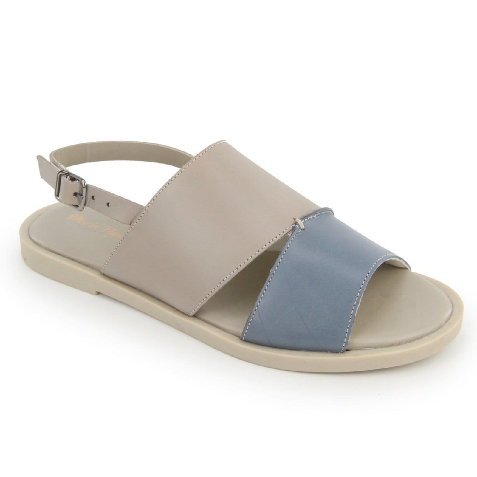 Vista 2 Rasteira em Couro Palmilha Extra Conforto Maria Paula Salvia Gray MARIA PAULA off-white