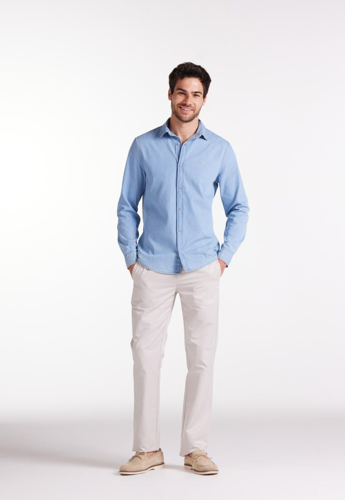 Vista 2 Camisa Denim Slim Manga Longa Traymon - Azul Jeans - Xgg Traymon azul denim