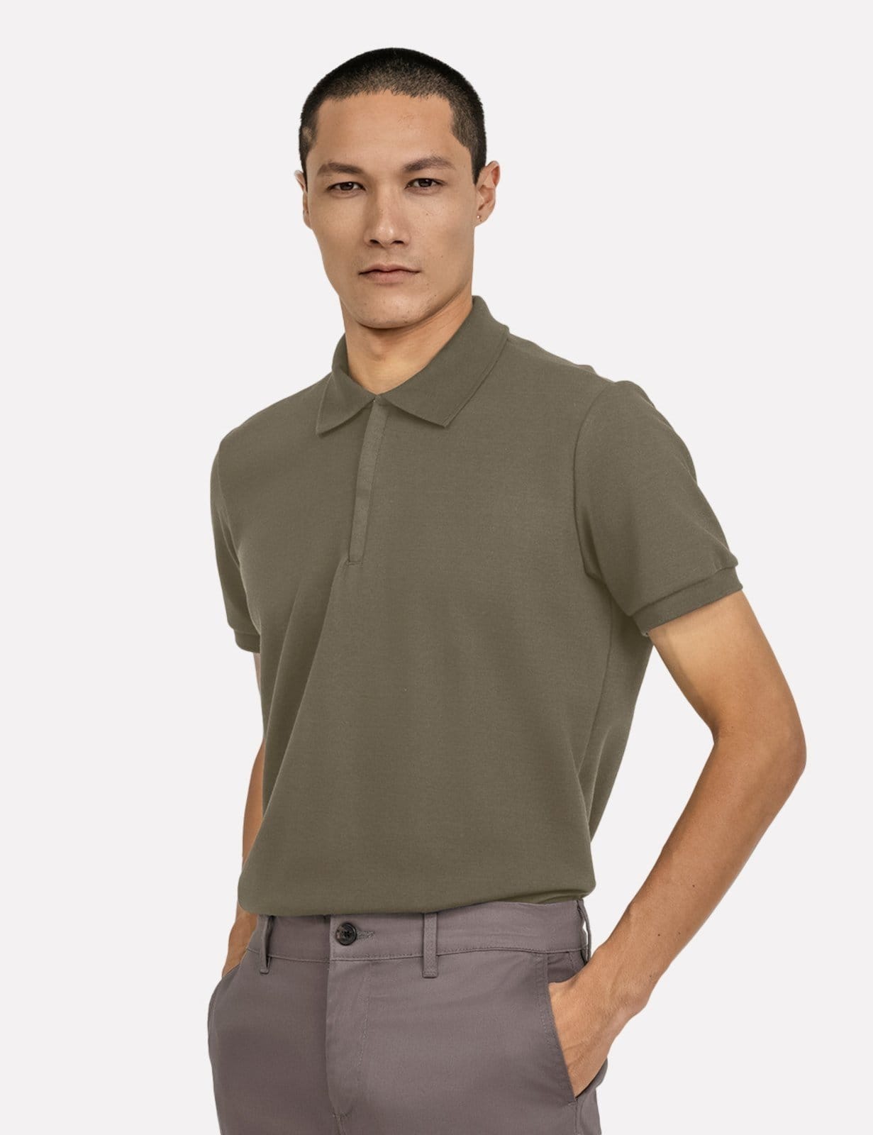 Polo K&J Black Regular Piquet Premium Zíper Cáqui