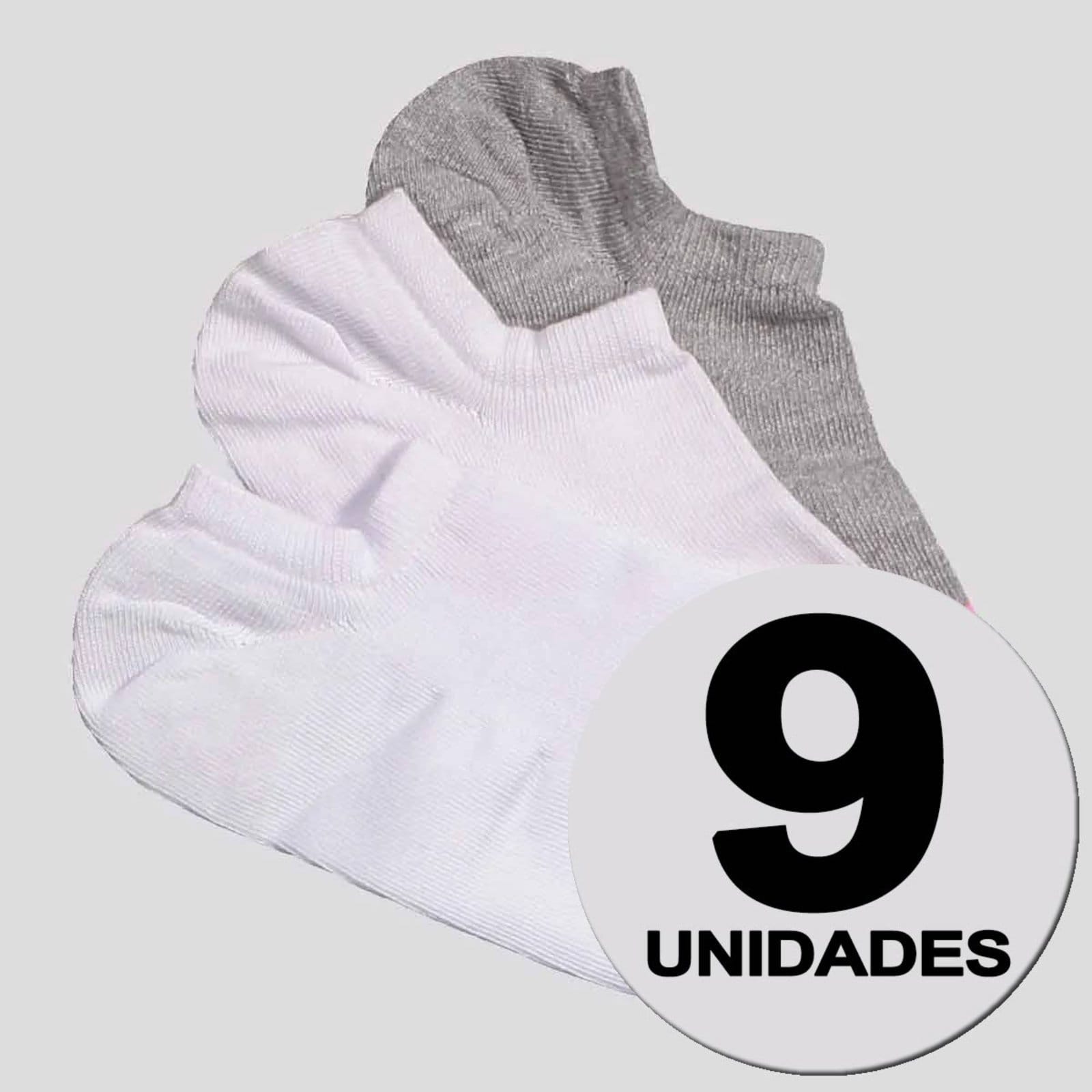 Kit Meia Puma Sapatilha Invisible 9 Pares Feminina Branca e Cinza