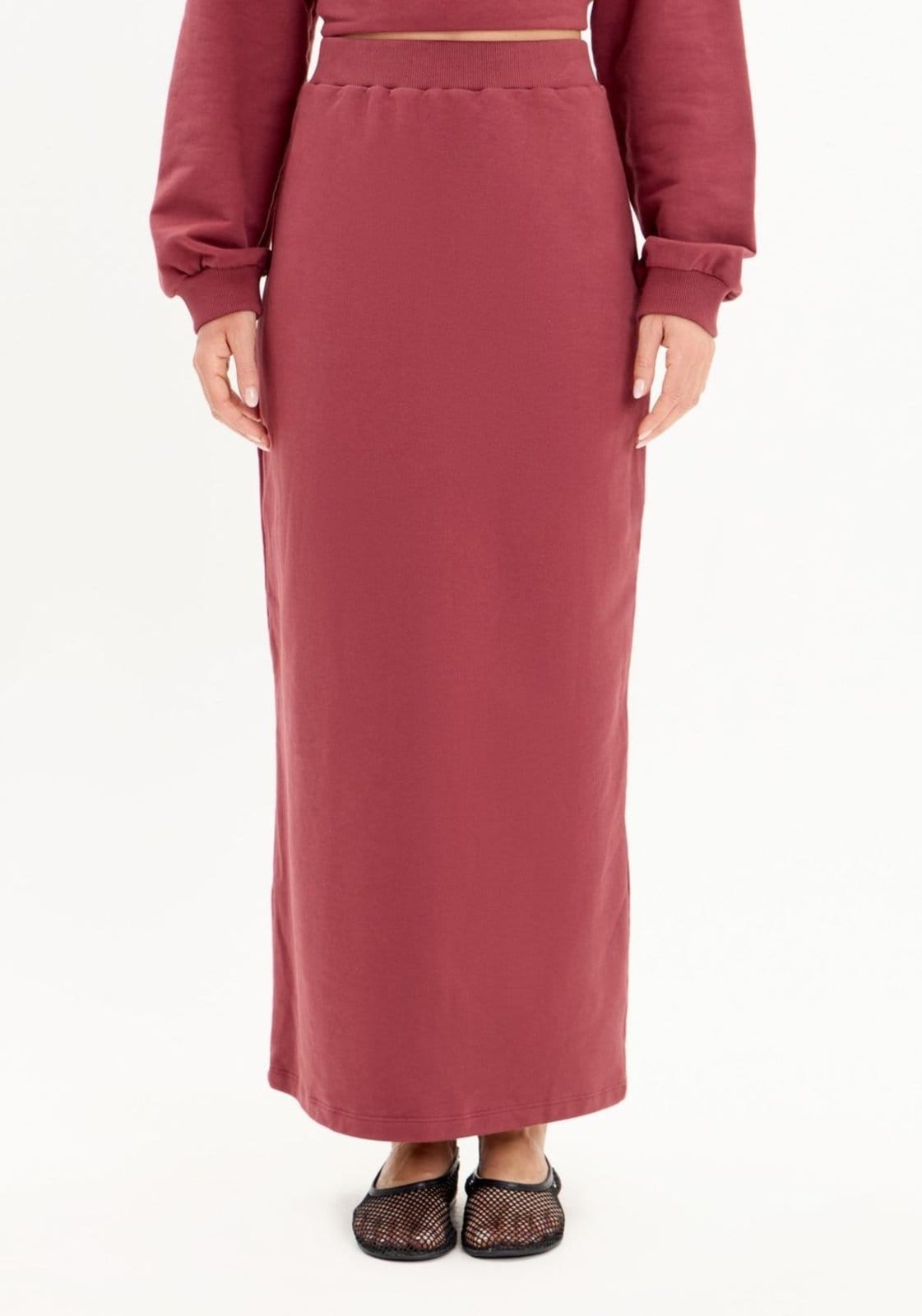 Vista 2 Saia Super Midi Moletom com Fenda My Favorite Things vermelho