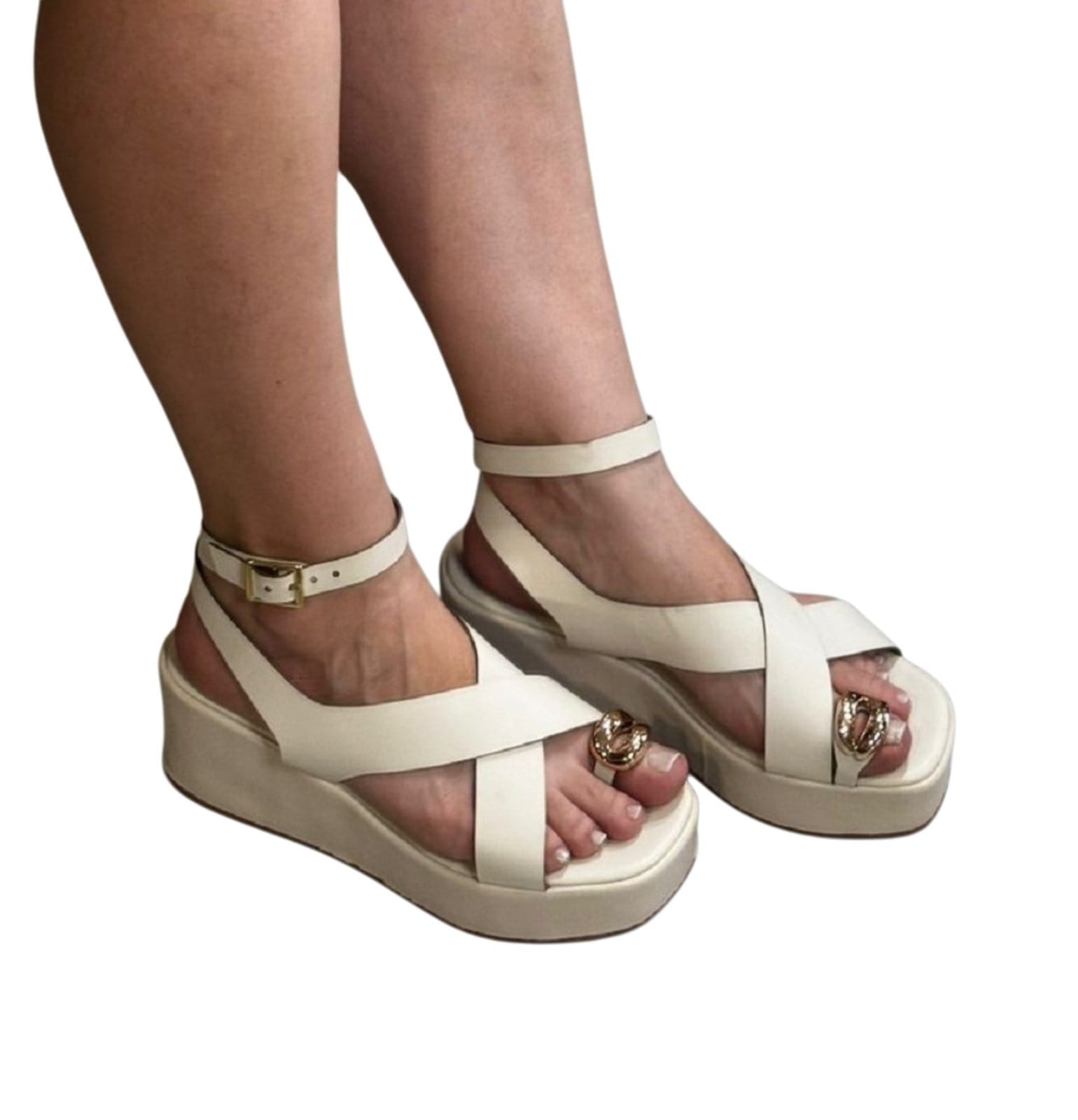 Sandália Anabela com Ribite ABS 611 Rofely Off White