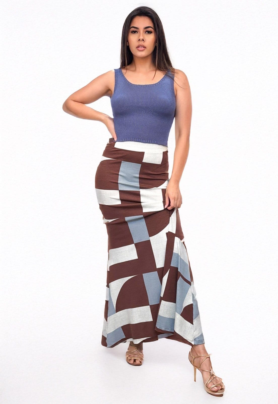 Saia Cabanafree Longa Malha Sereia Estampa Santa Rosa do Tocantins