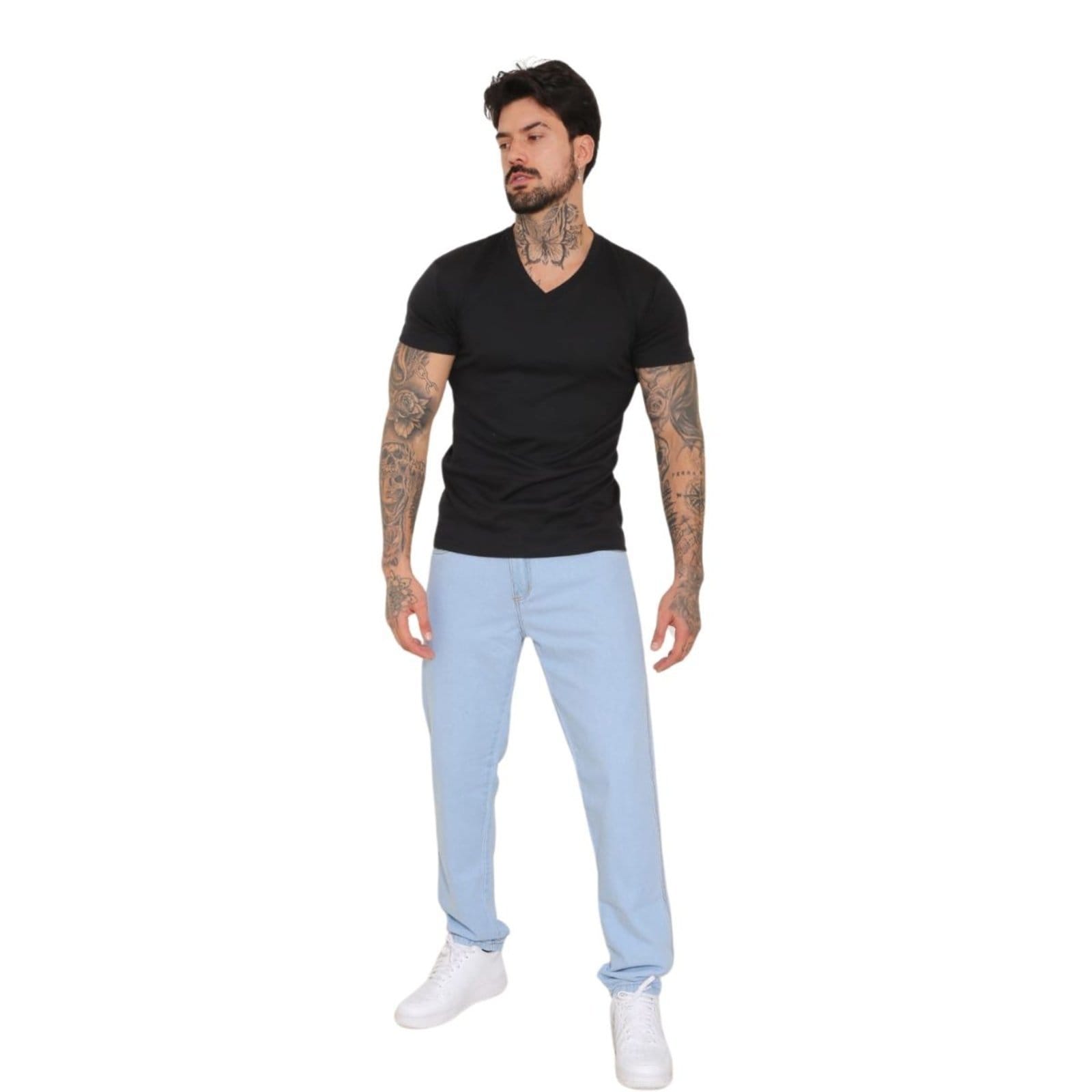 Vista 2 Calça Masculina Clara Básica Balão Jeans Jeans Loka azul