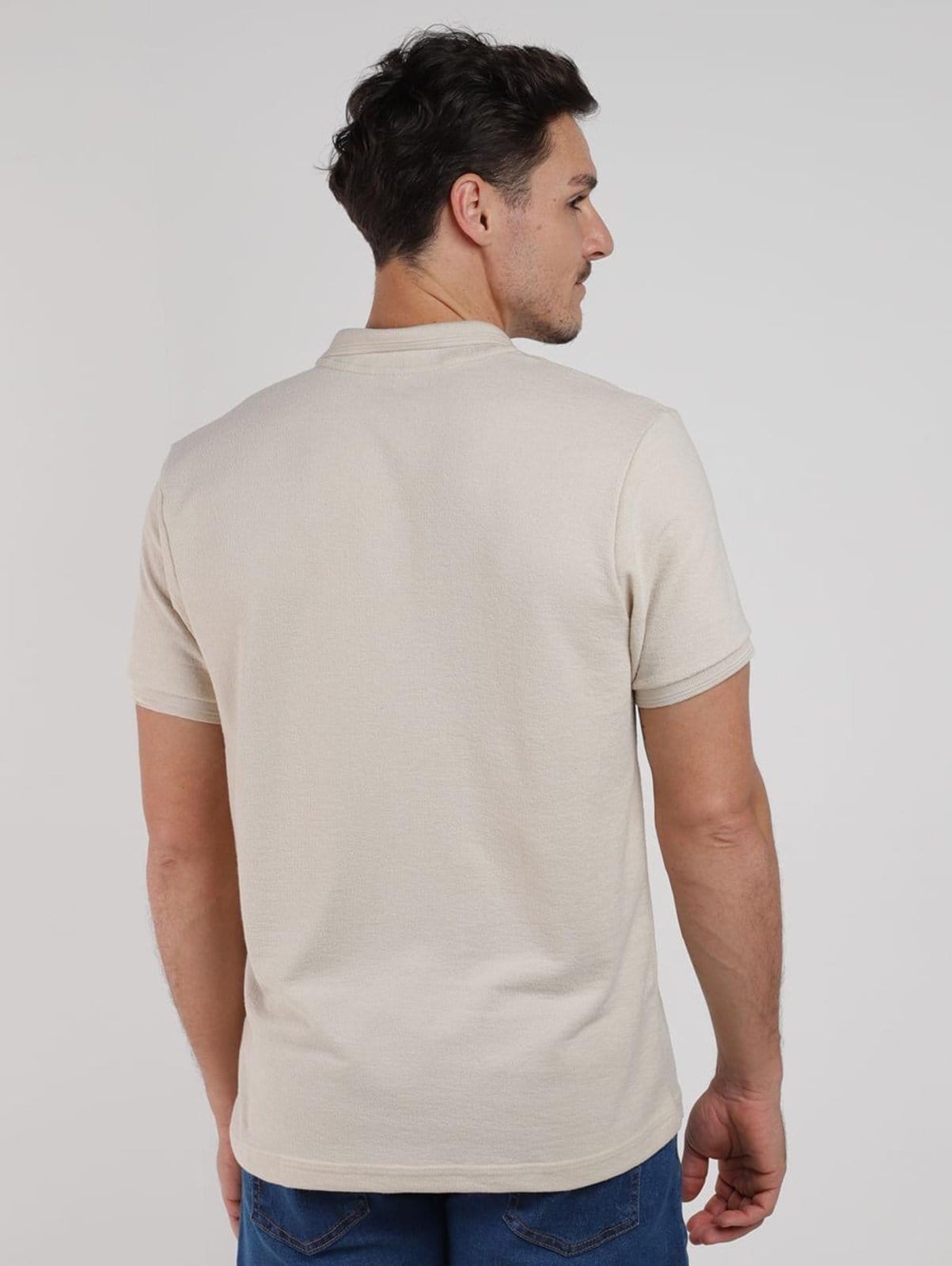 Vista 2 Polo Malhão Rústico Manga Curta Masculina AREIA DZero amarelo