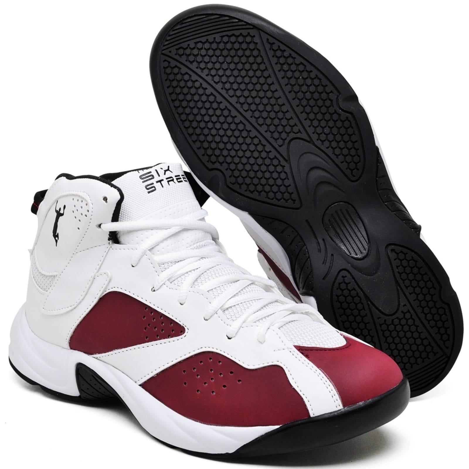 Vista 2 Tênis Basquete Adrenaline Forma Especial ao 48 Bordô Six Street branco