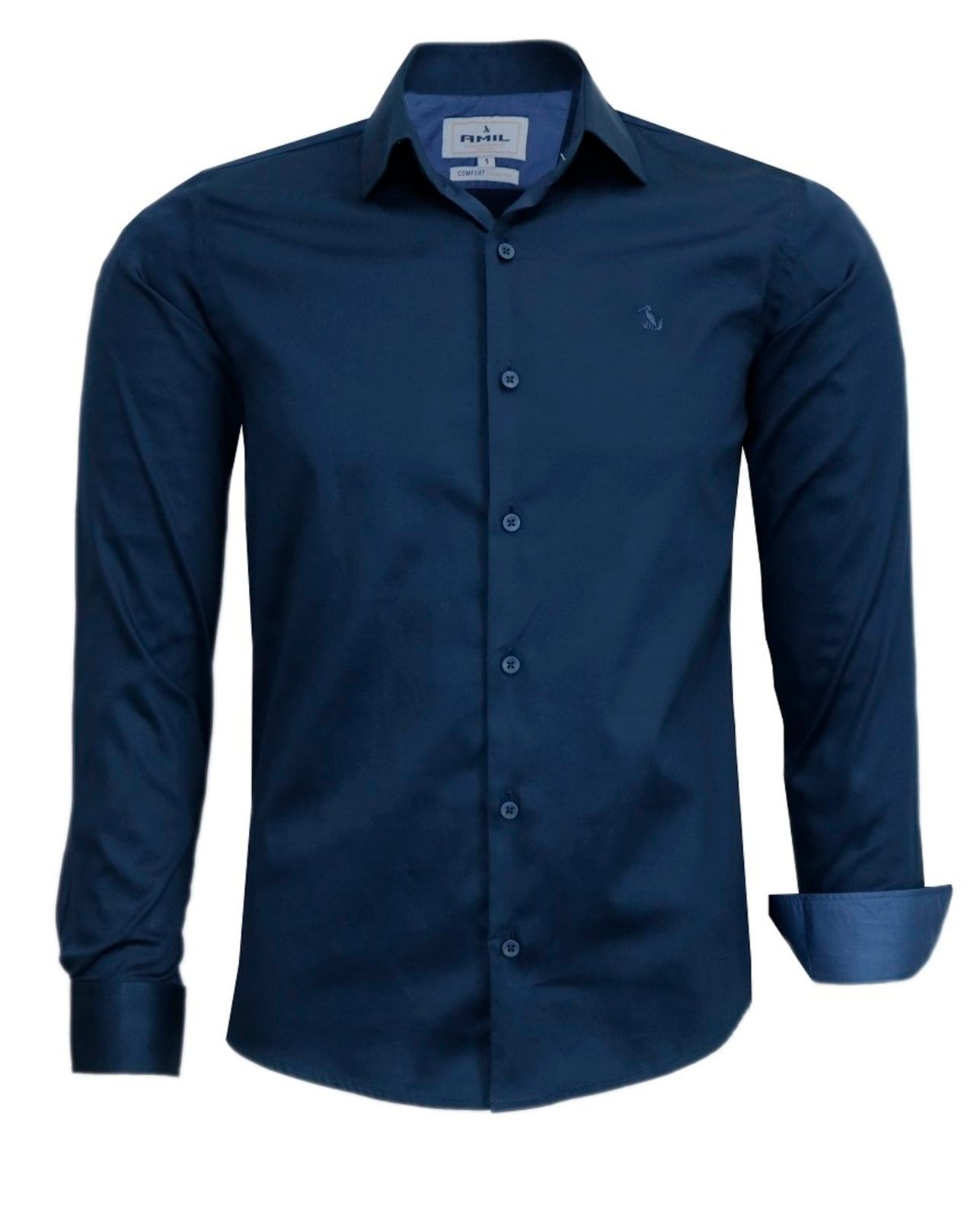 Camisa Social Amil Filati Comfort Algodão Fio60 Com Elastano Acetinado Luxo Marinho - 2