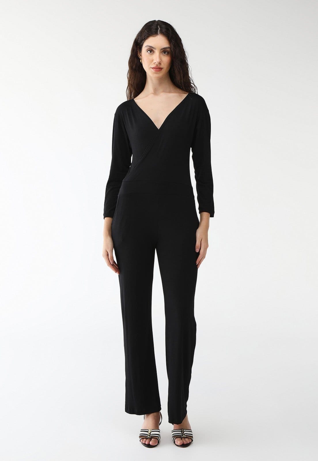 Macacão Viscolycra Maria Paes Transpassado manga 7/8