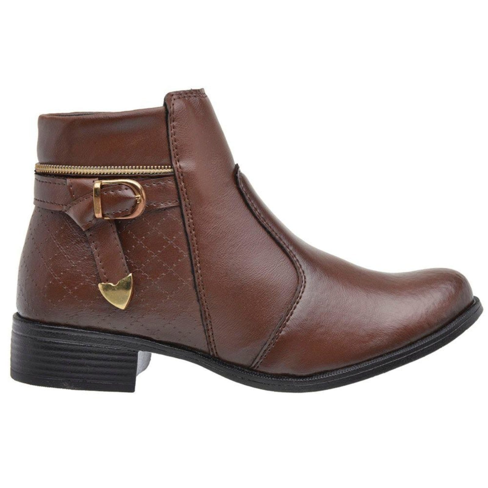 Vista 2 Bota Feminina Cano Curto Botinha Coturno Casual Macio Nine4 café/marrom
