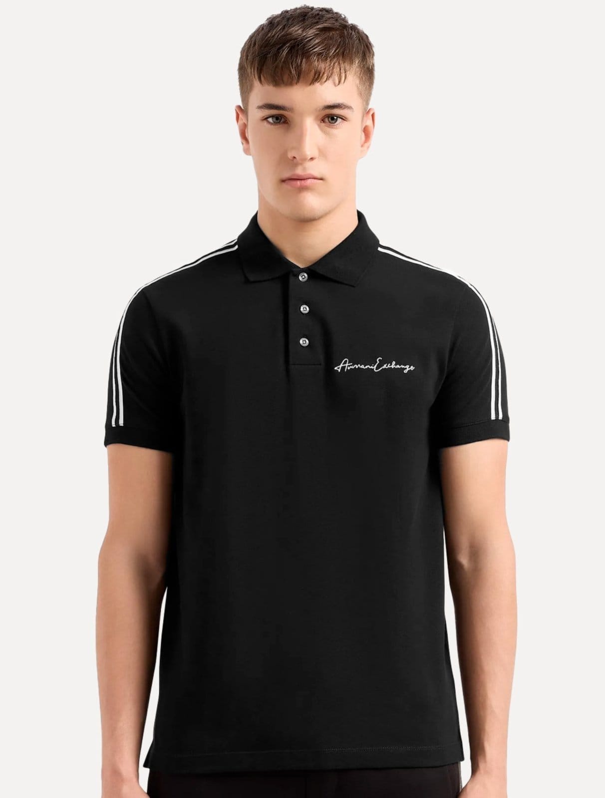 Vista principal Polo Armani Exchange Masculina Regular Fit Logo Signature Preta Armani Exchange preto