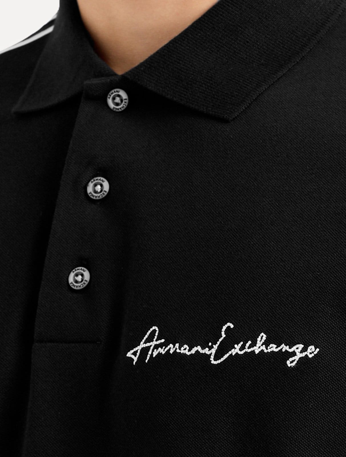 Vista 2 Polo Armani Exchange Masculina Regular Fit Logo Signature Preta Armani Exchange preto