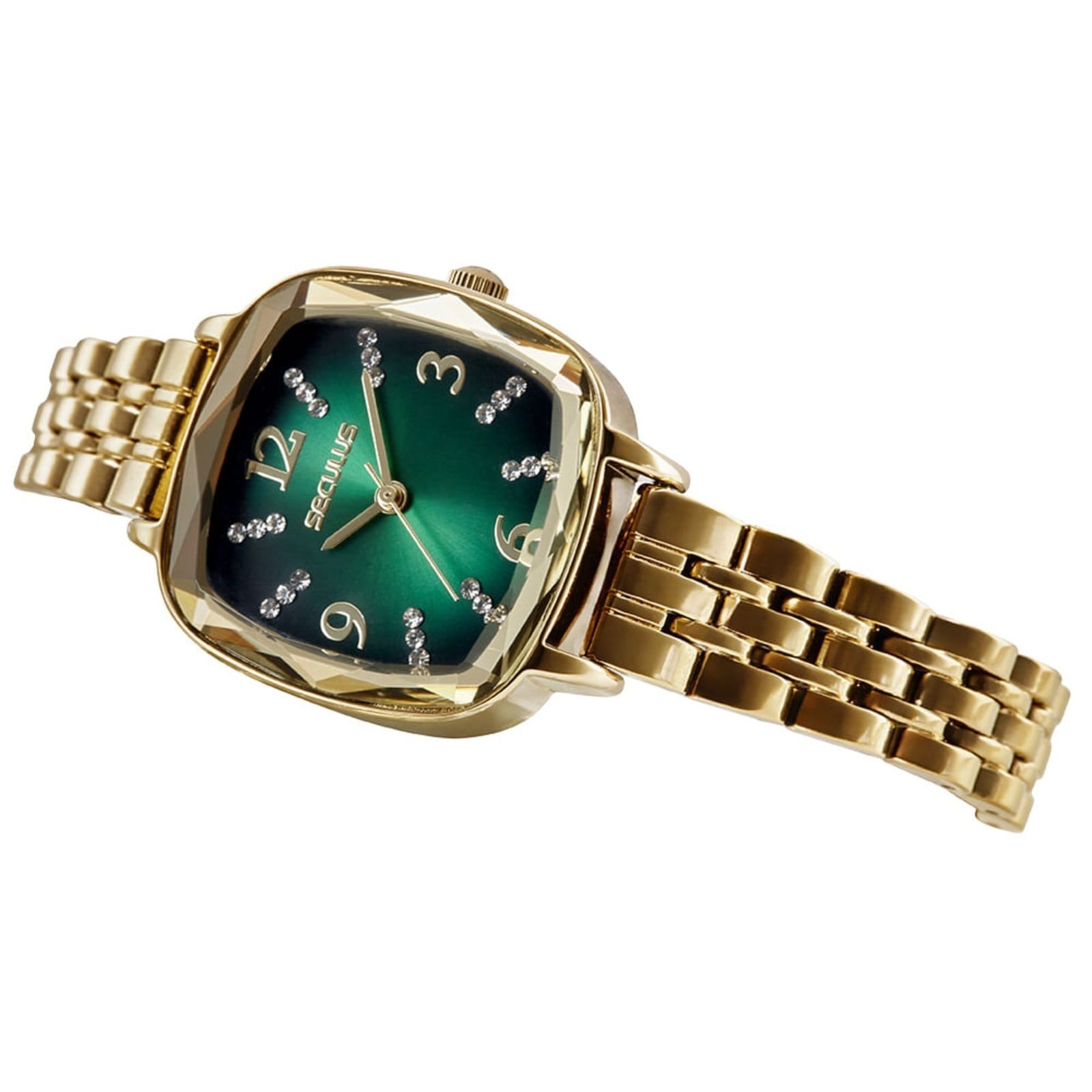 Vista 2 Relógio Feminino Quadrado Vintage Seculus dourado