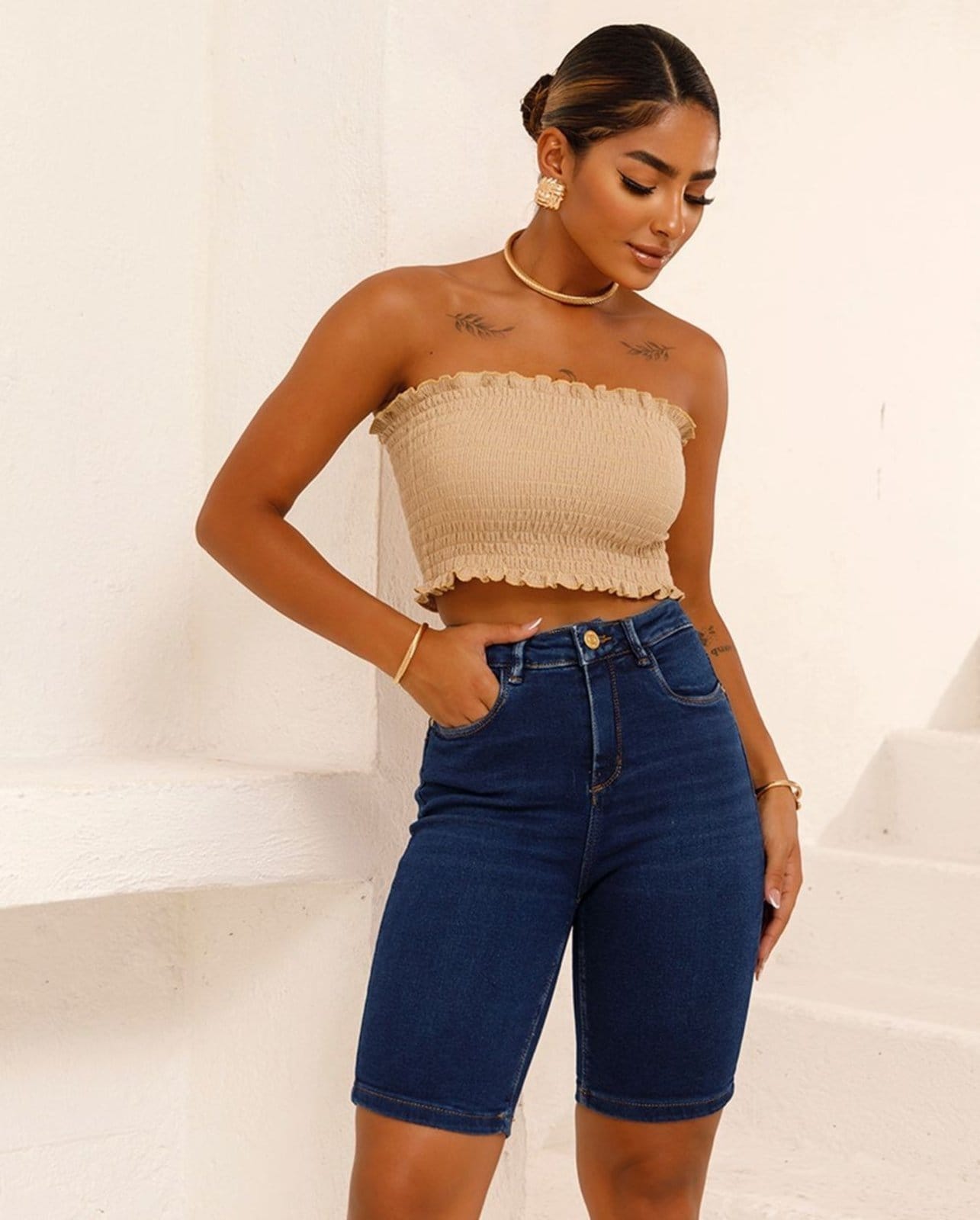 Bermuda Feminina Meia Coxa Cintura Alta 24355 Escura