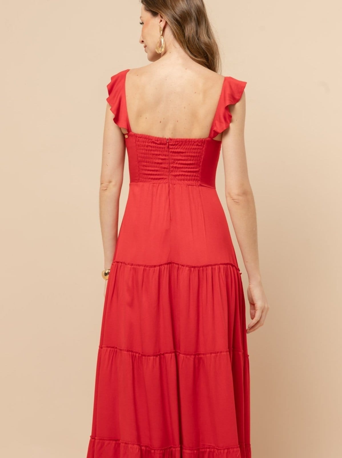 Vista 2 Vestido longo e Charmoso Clarissa VIC BRAND vermelho