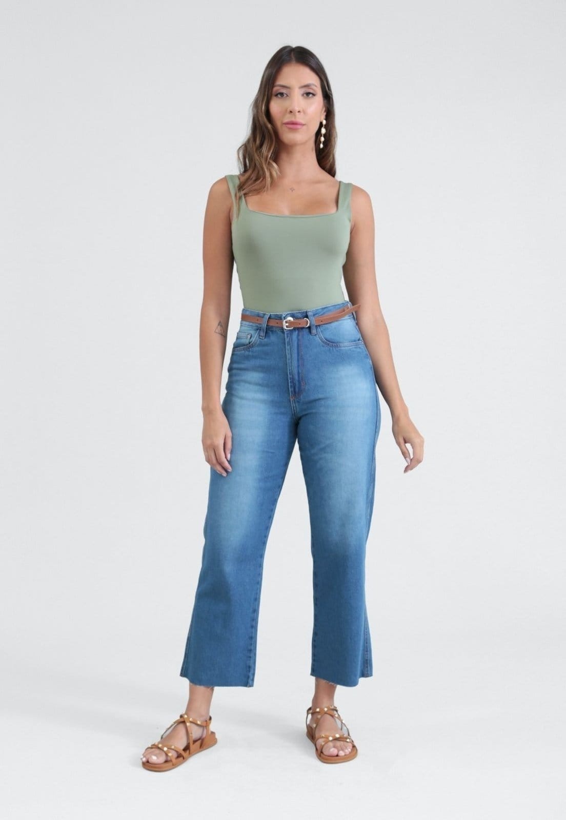 Calça Pop Me Jeans Cropped Com Cinto