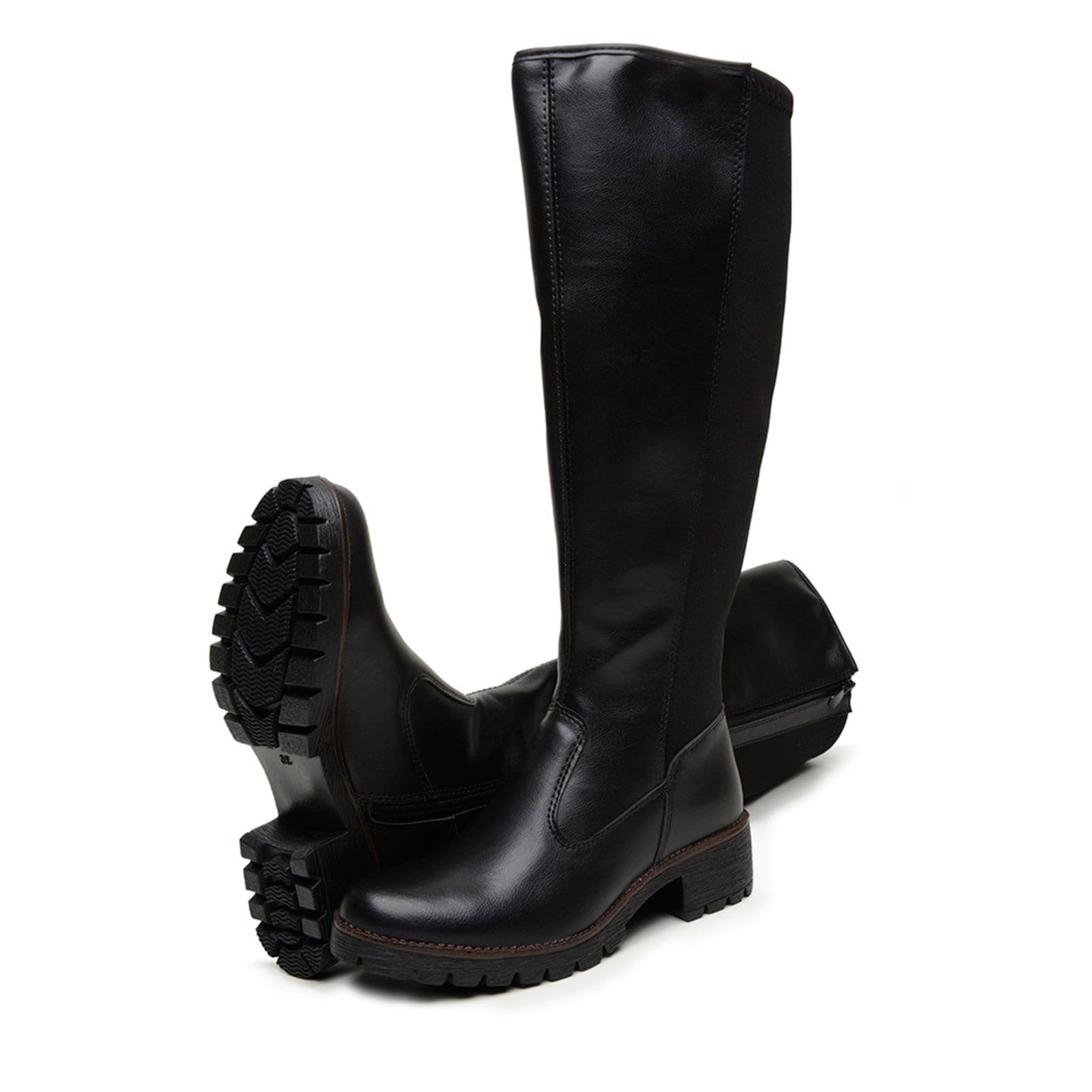 Bota Over Cano Longo Alto Feminina Elástico Panturrilha Preta