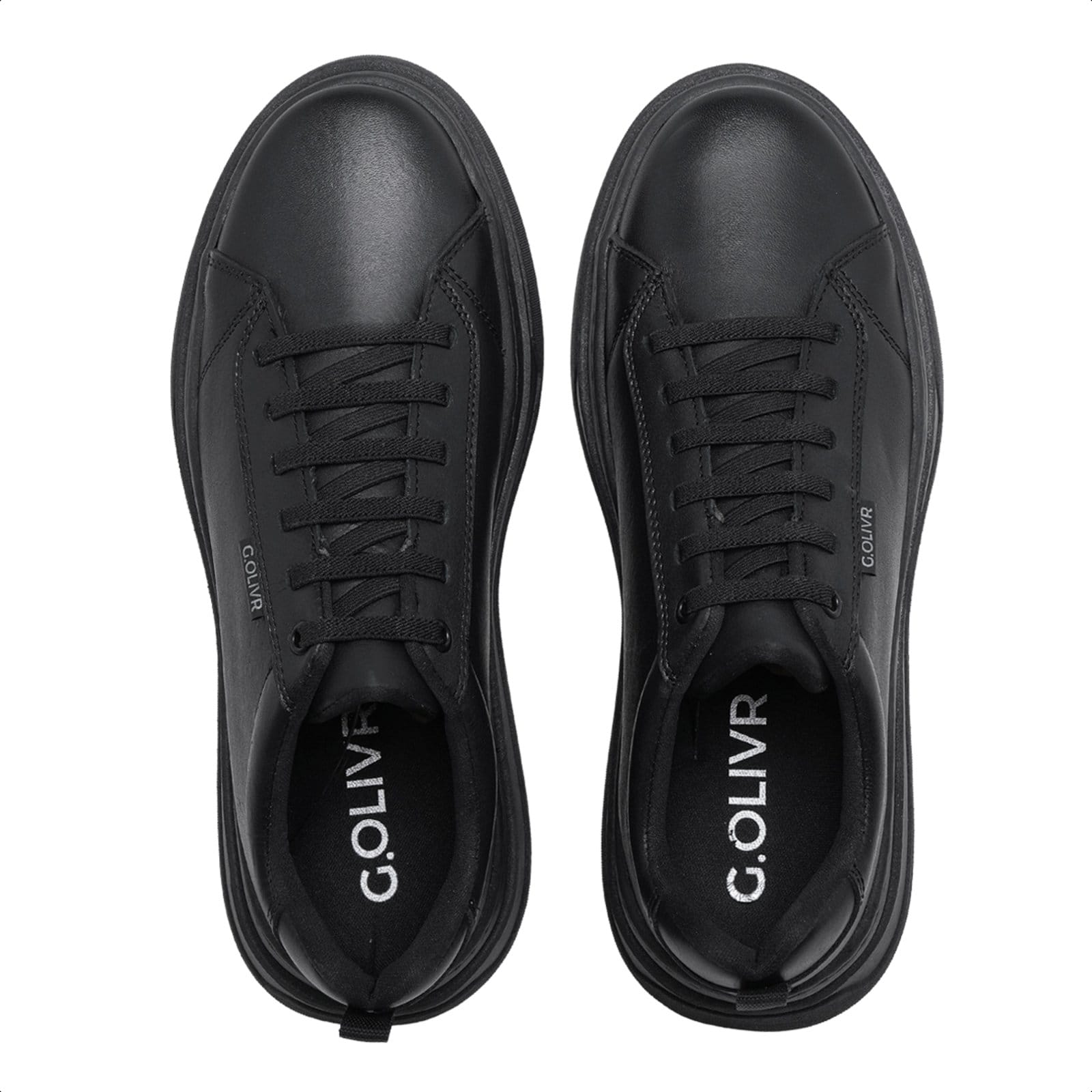 Vista 2 Sapatênis Casual Lavini Tenis de Couro Sola Alta AJuste Elástico Black Lavini Shoes preto black