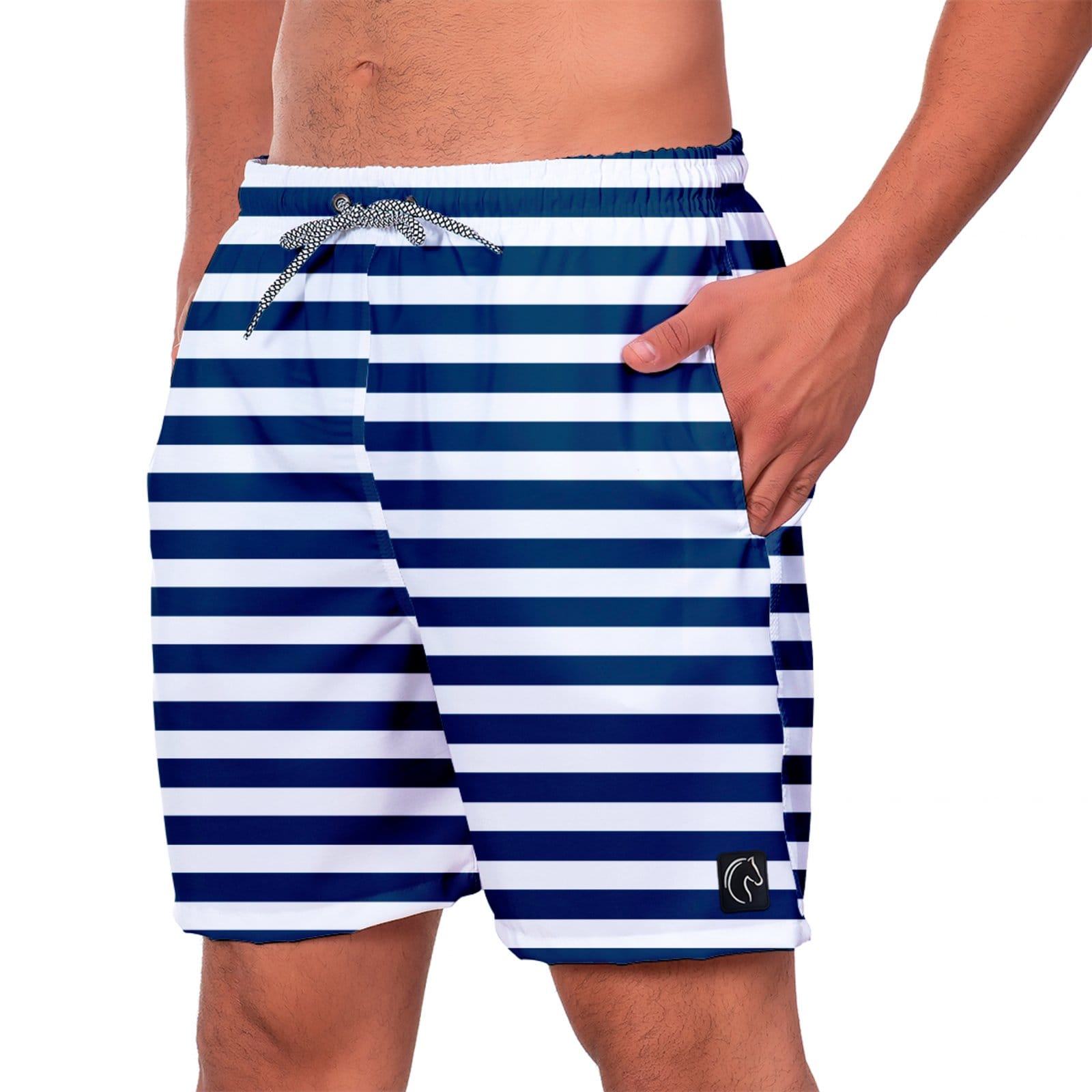 Bermuda Listrada Masculina W2 Shorts Tactel Premium Linhas Azuis Moda Praia Estilo Casual Super Confortável Secagem Rápida