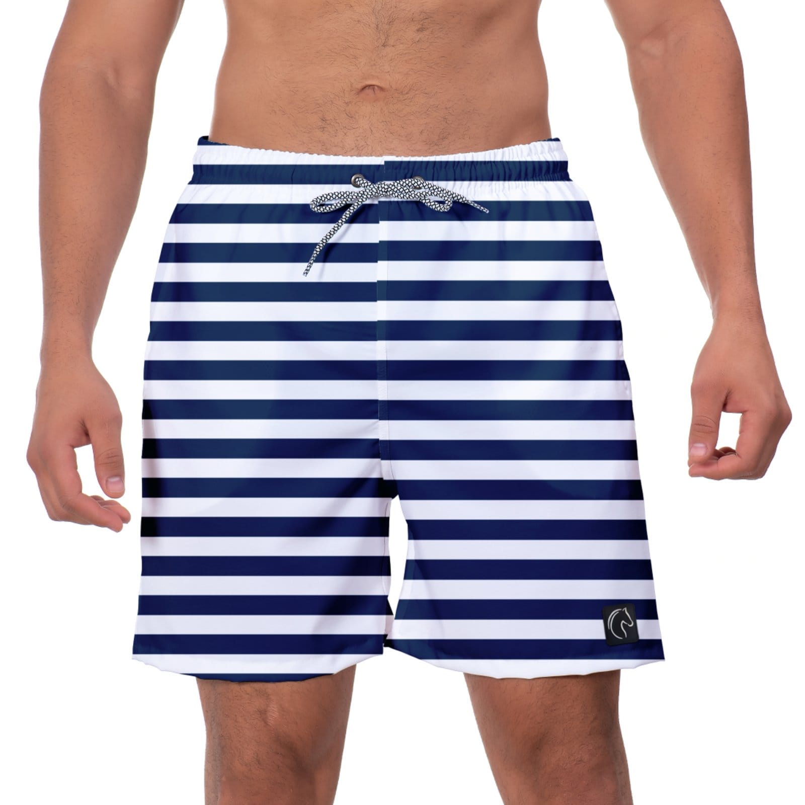 Vista 2 Bermuda Listrada Masculina W2 Shorts Tactel Premium Linhas Azuis Moda Praia Estilo Casual Super Confortável Secagem Rápida W2 STORE azul