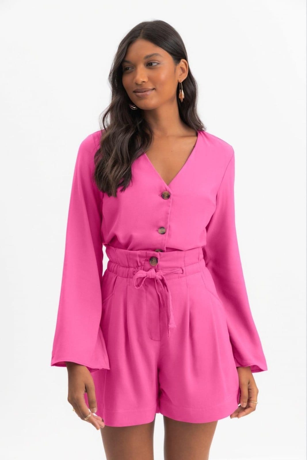 Vista 2 Bermuda Feminina Em Viscose Essendi Médio Essendi rosa