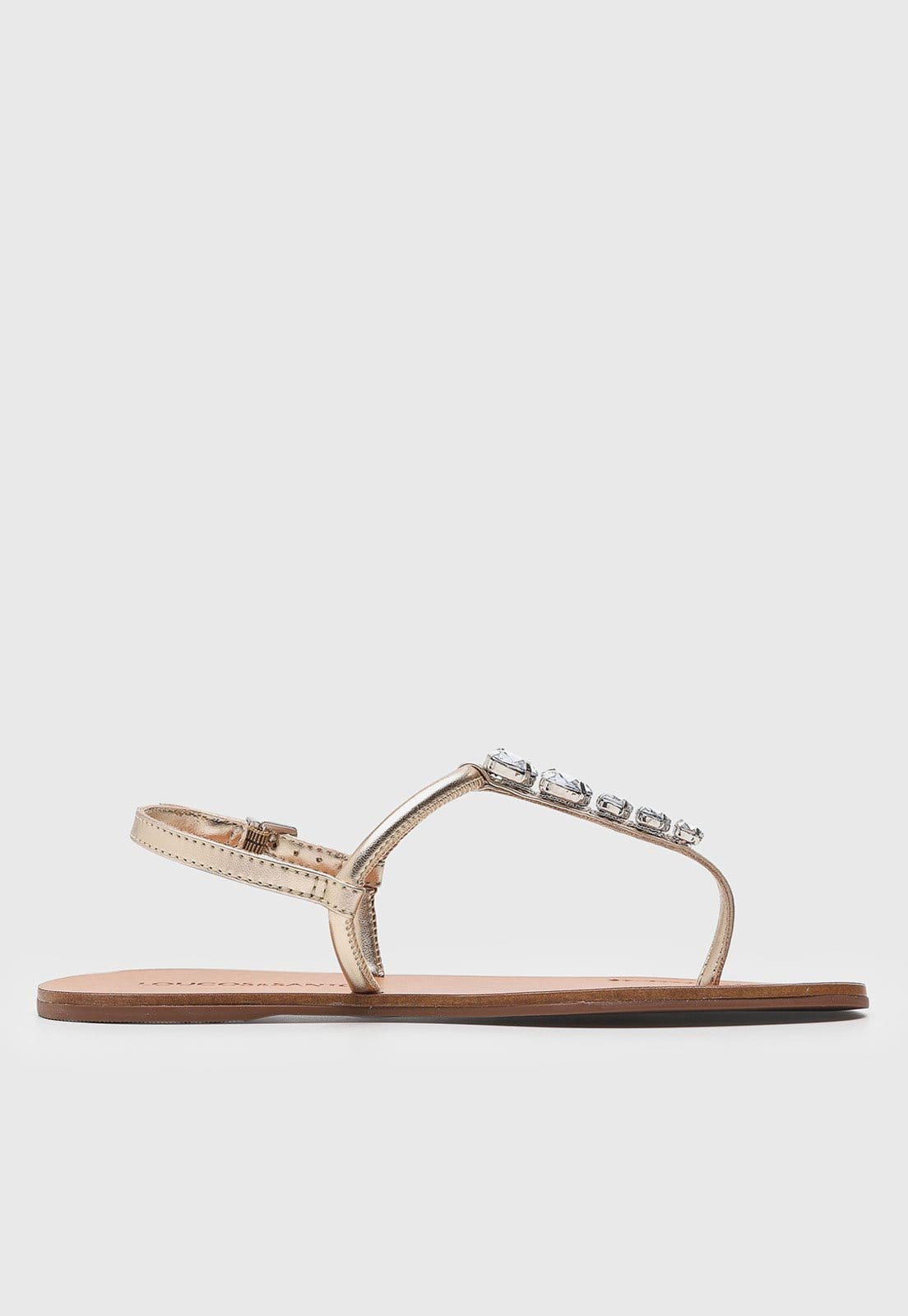 Vista 2 Rasteira Feminina Loucos e Santos Pedrarias Dourada Loucos e Santos dourado