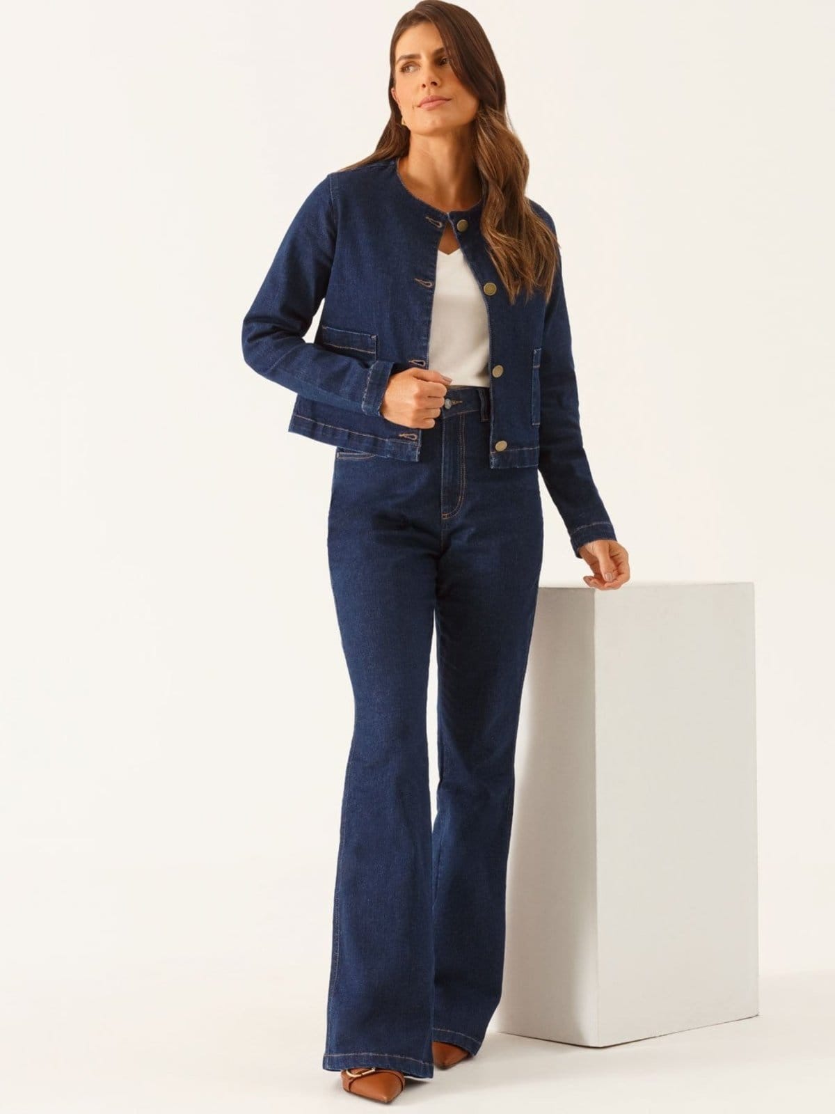 Calça Jeans Flare Alfaiatada Azul Escuro Vionelle