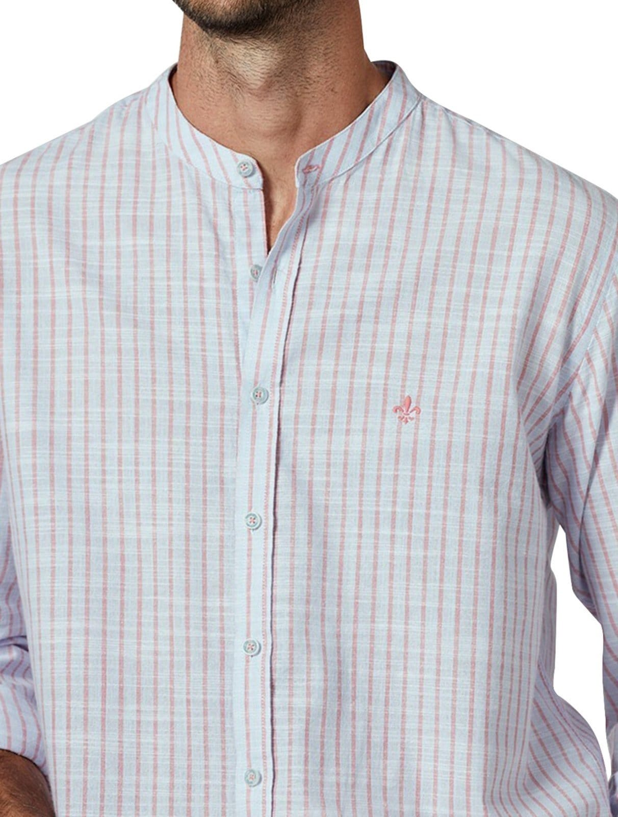 Vista 2 Camisa Dudalina Masculina Comfort Slub Cotton Listrada Rosa / Azul Claro Dudalina azul rosa