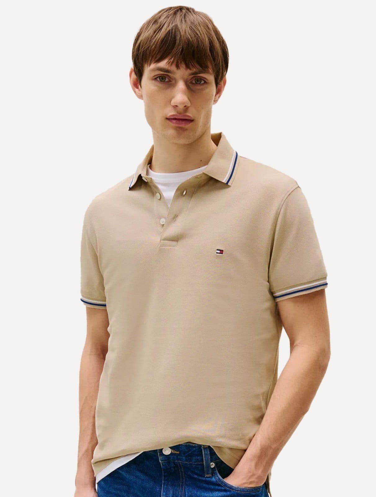 Polo Tommy Hilfiger Masculina Malha Liquid Cotton Seasonal Caqui