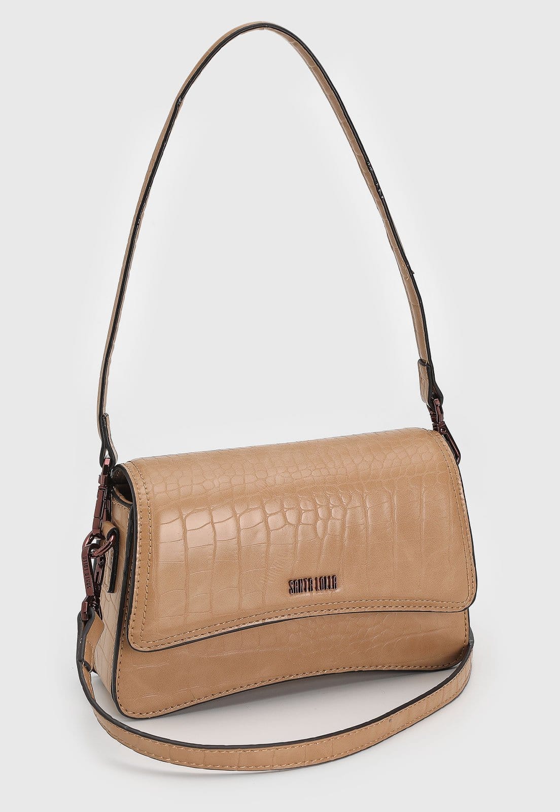 Vista 2 Bolsa Feminina Santa Lolla Alça Ajustável Croco Santa Lolla nude