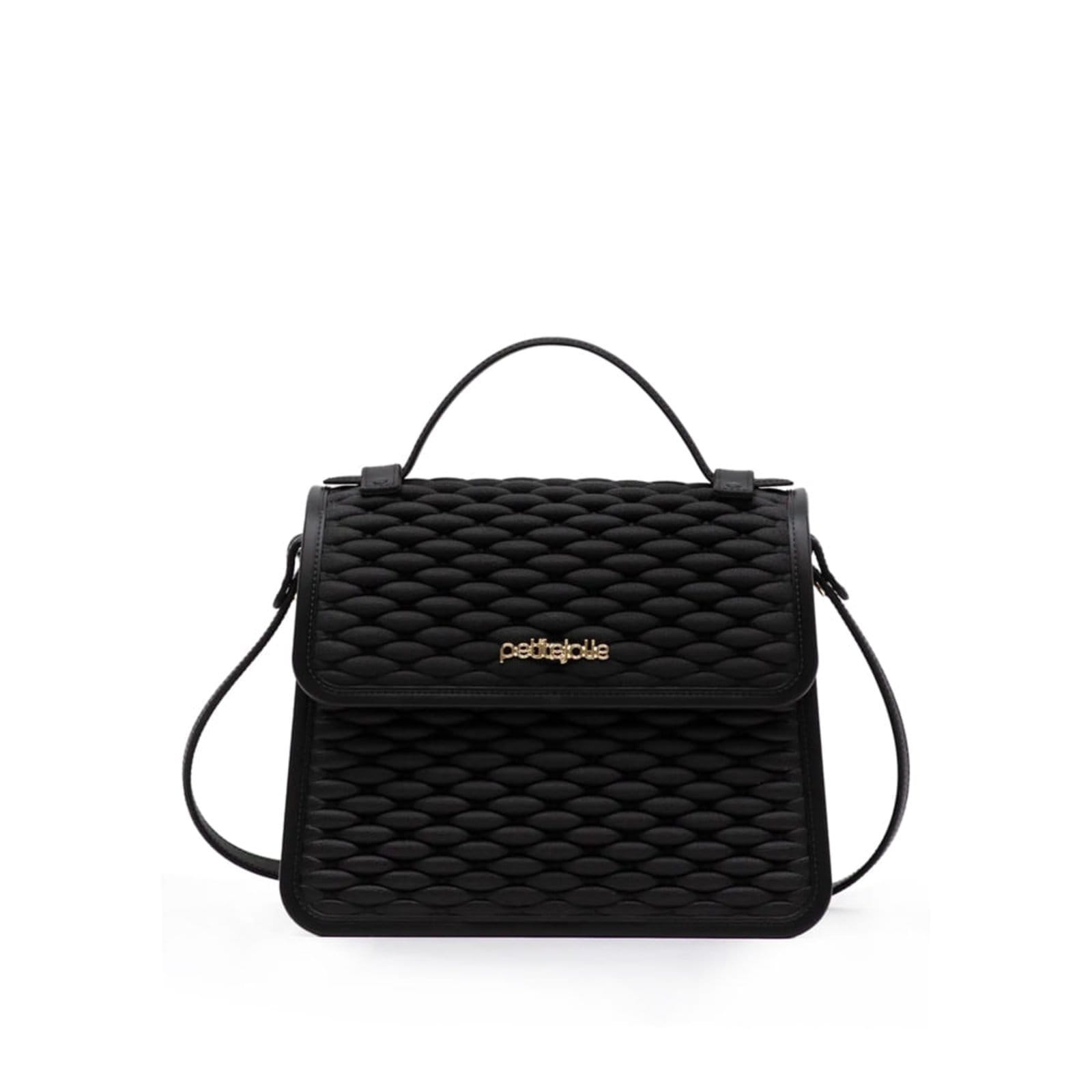 Bolsa Feminina Petite Jolie Transversal Pequena com Textura Tramada Preta