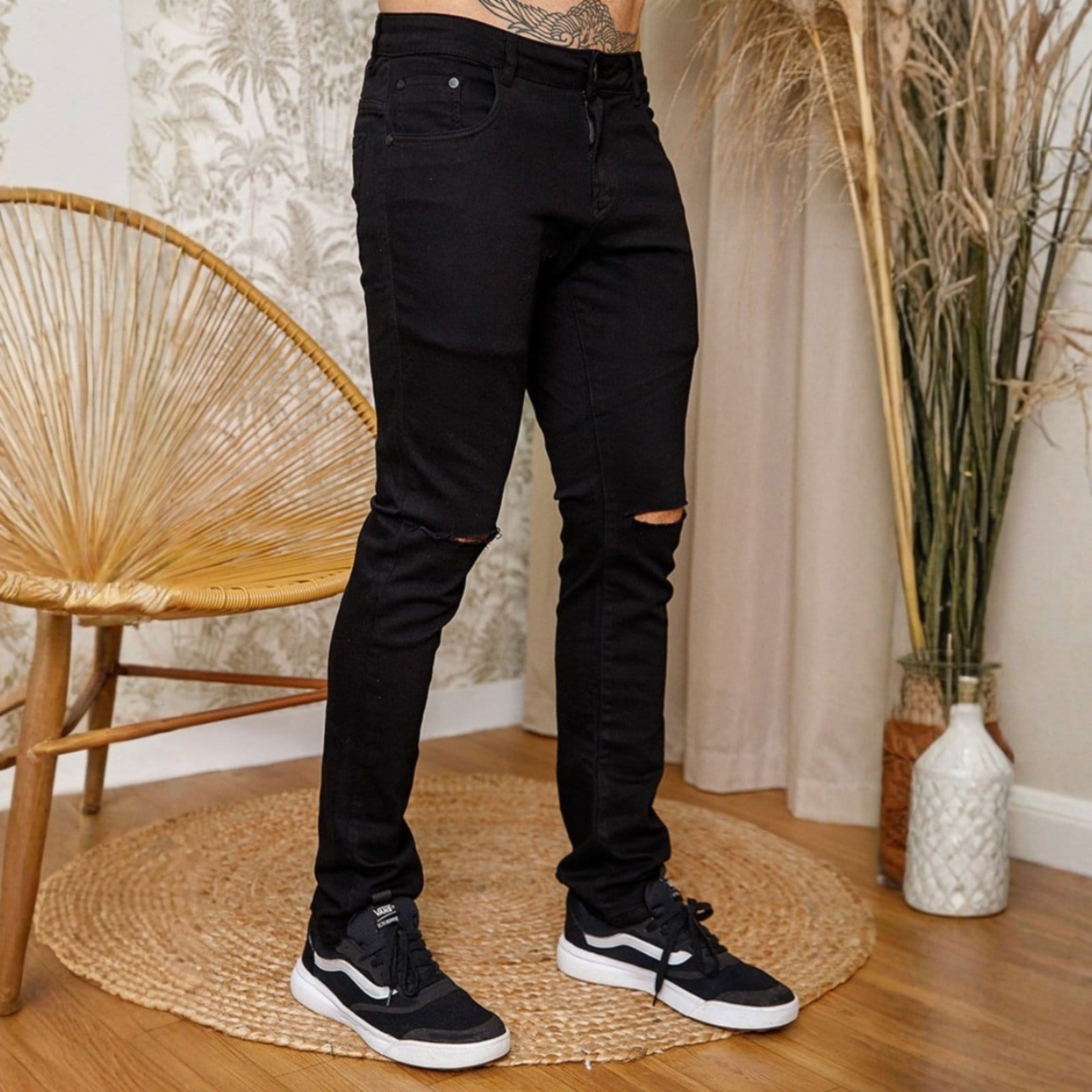 Vista 2 Calça Sarja Com Rasgo No Joelho Masculina Revanche Branson Revanche preto
