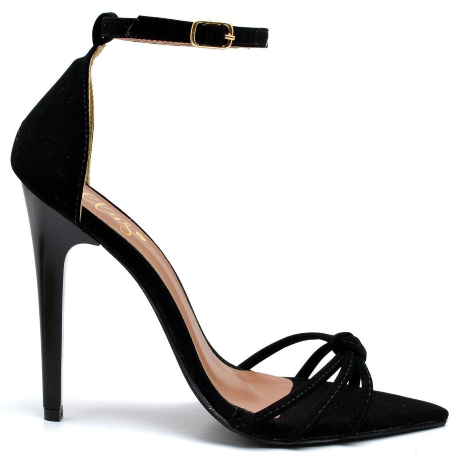 Vista 2 Sandália Bico Folha Salto Alto Nobuck Ella's ZAFREM preto