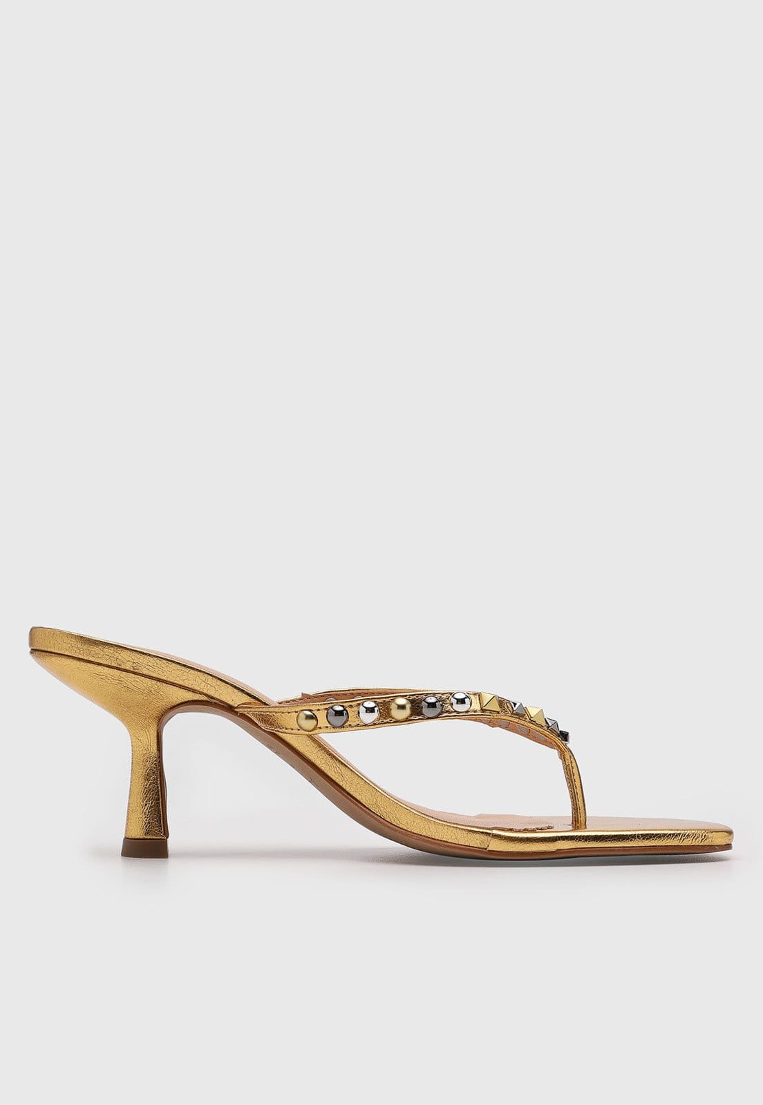 Vista 2 Sandália Feminina Luiza Barcelos Salto Bloco Pedrarias Dourada Luiza Barcelos dourado