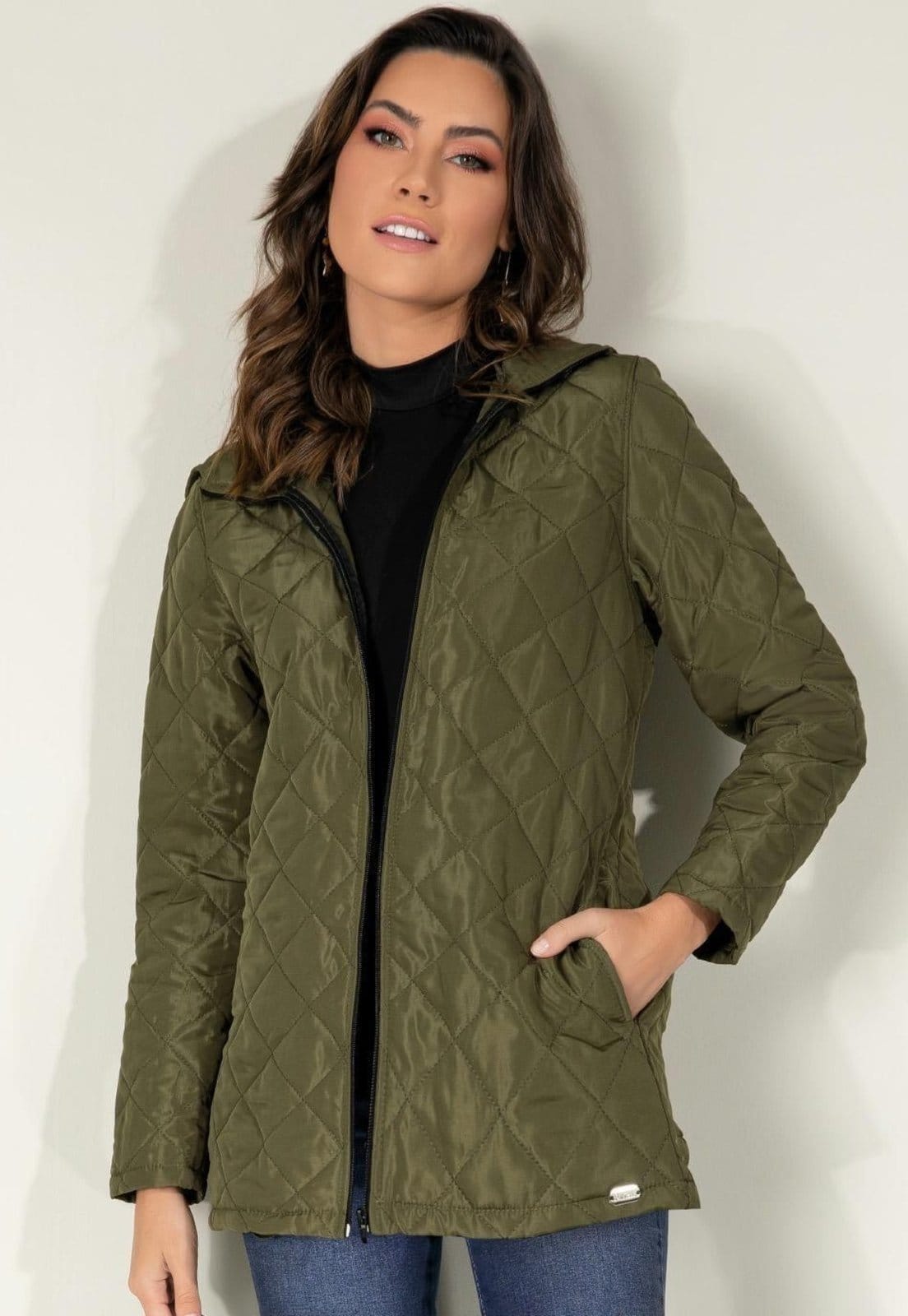 Jaqueta Puff Com Capuz E Bolsos