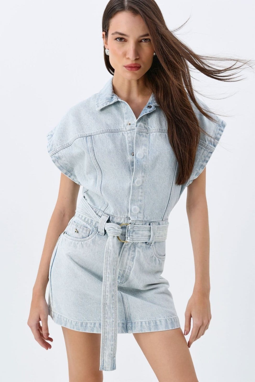 Vista 2 Vestido Manga Deslocada ACT FEMININO jeans