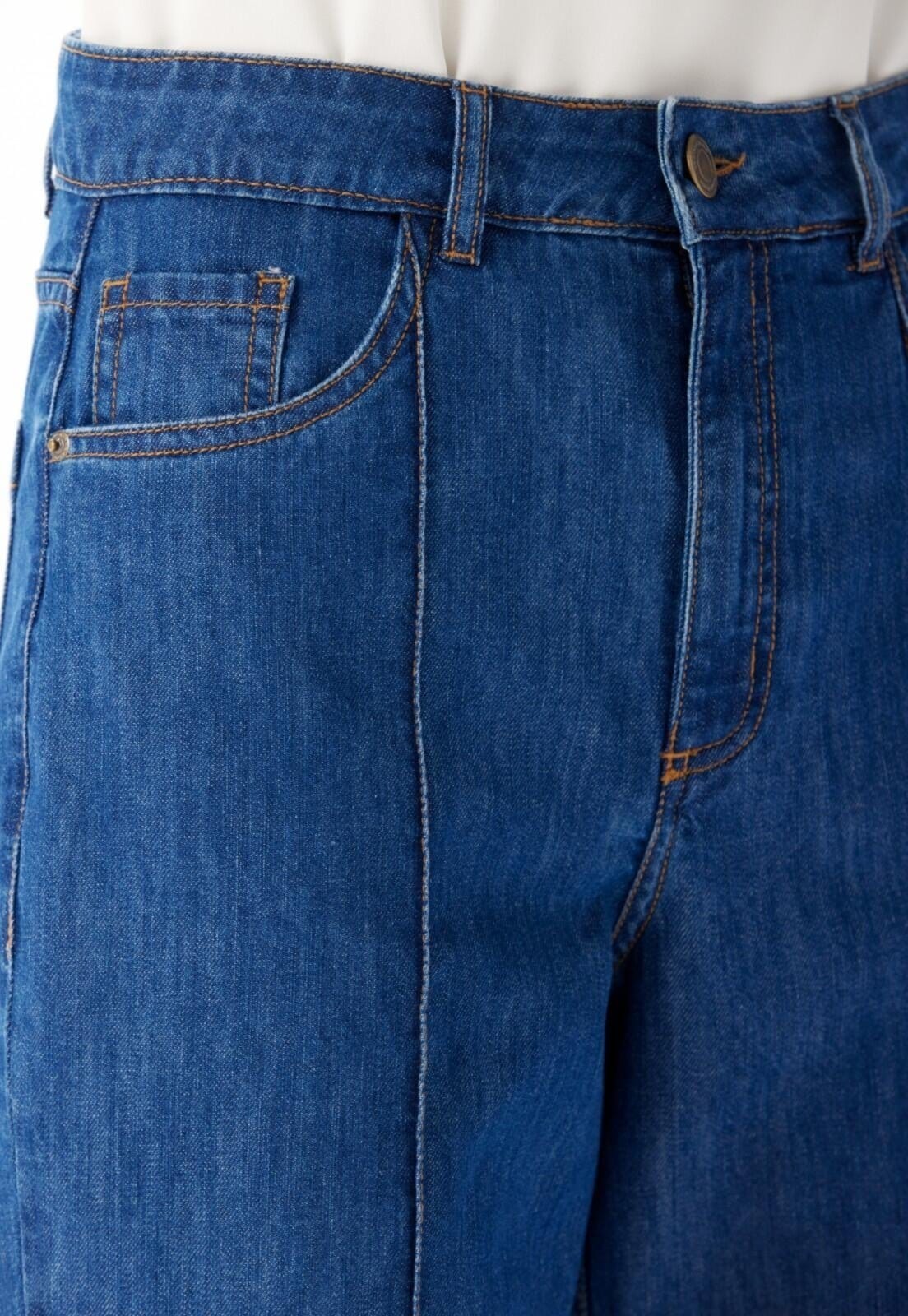 Vista 2 Calça Jeans Wide Leg Cintura Média Traymon Traymon azul