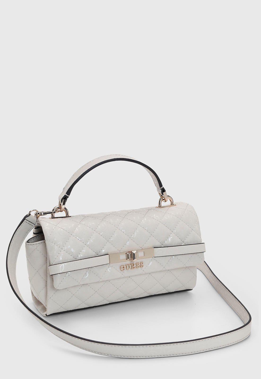 Vista 2 Bolsa Média Guess Matelassê Monograma Off White Guess off-white white