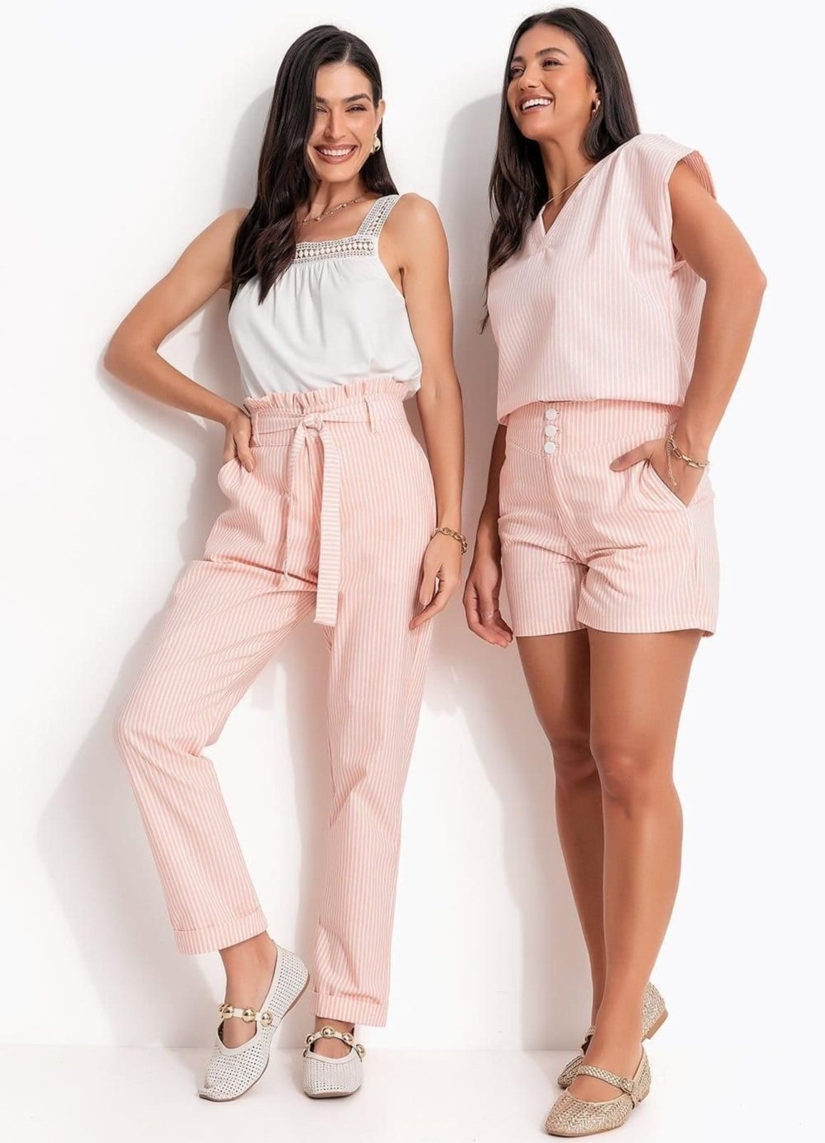 Calça Em Tecido Plano Sustentável. Quintess Listrado