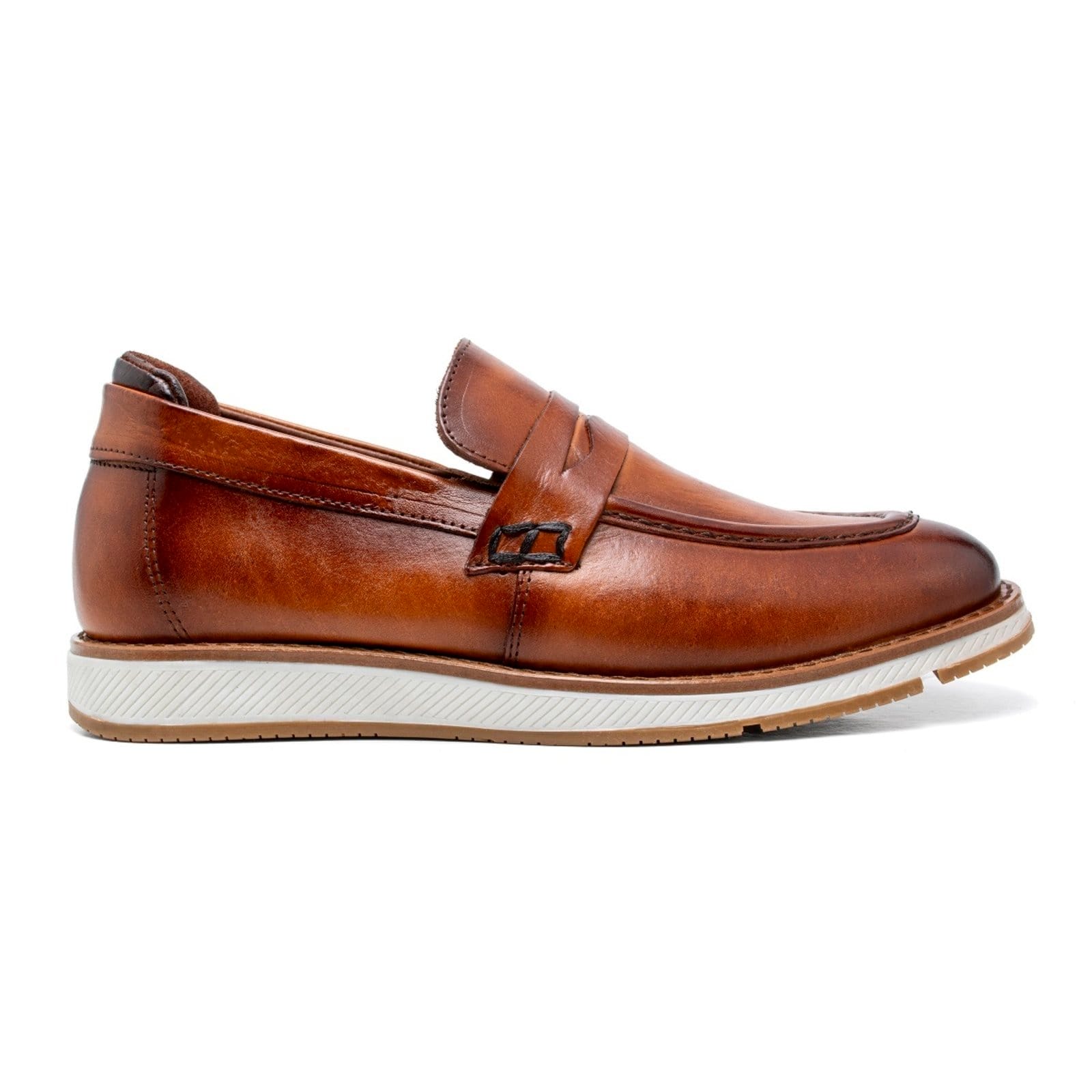 Vista 2 Sapato Casual Mocassim Loafer Couro Masculino Calcanheira Espumada Macio Confortável Clássico FRANCA GRIFFE caramelo