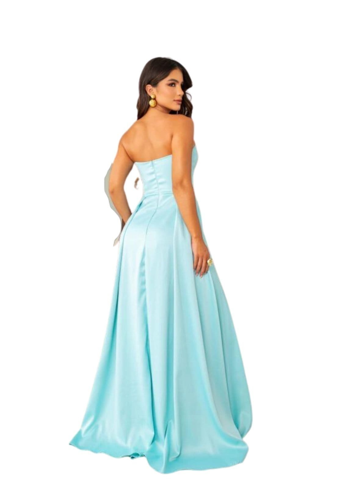 Vista 2 Vestido Longo de Festa Madrinhas Casamento Tomara que Caia Corselete com Fenda Gabriela Tiffany Cia do Vestido verde