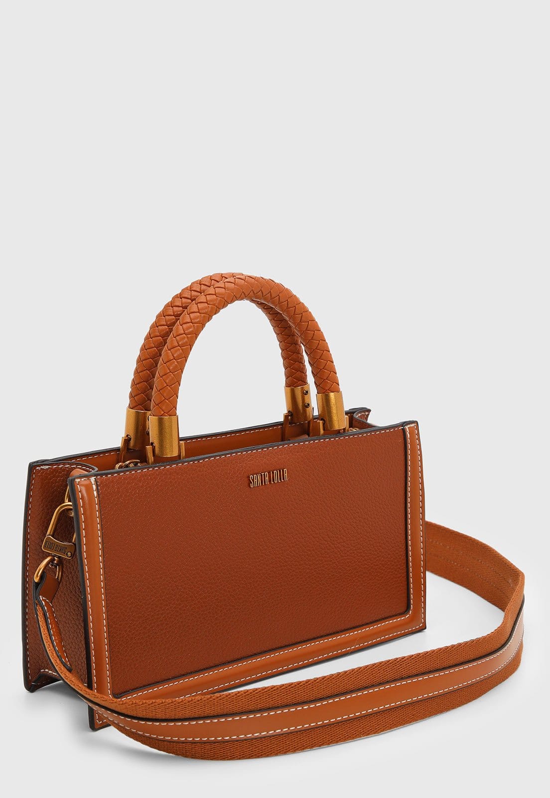 Vista 2 Bolsa Grande Feminina Santa Lolla Alça Trançada Santa Lolla caramelo