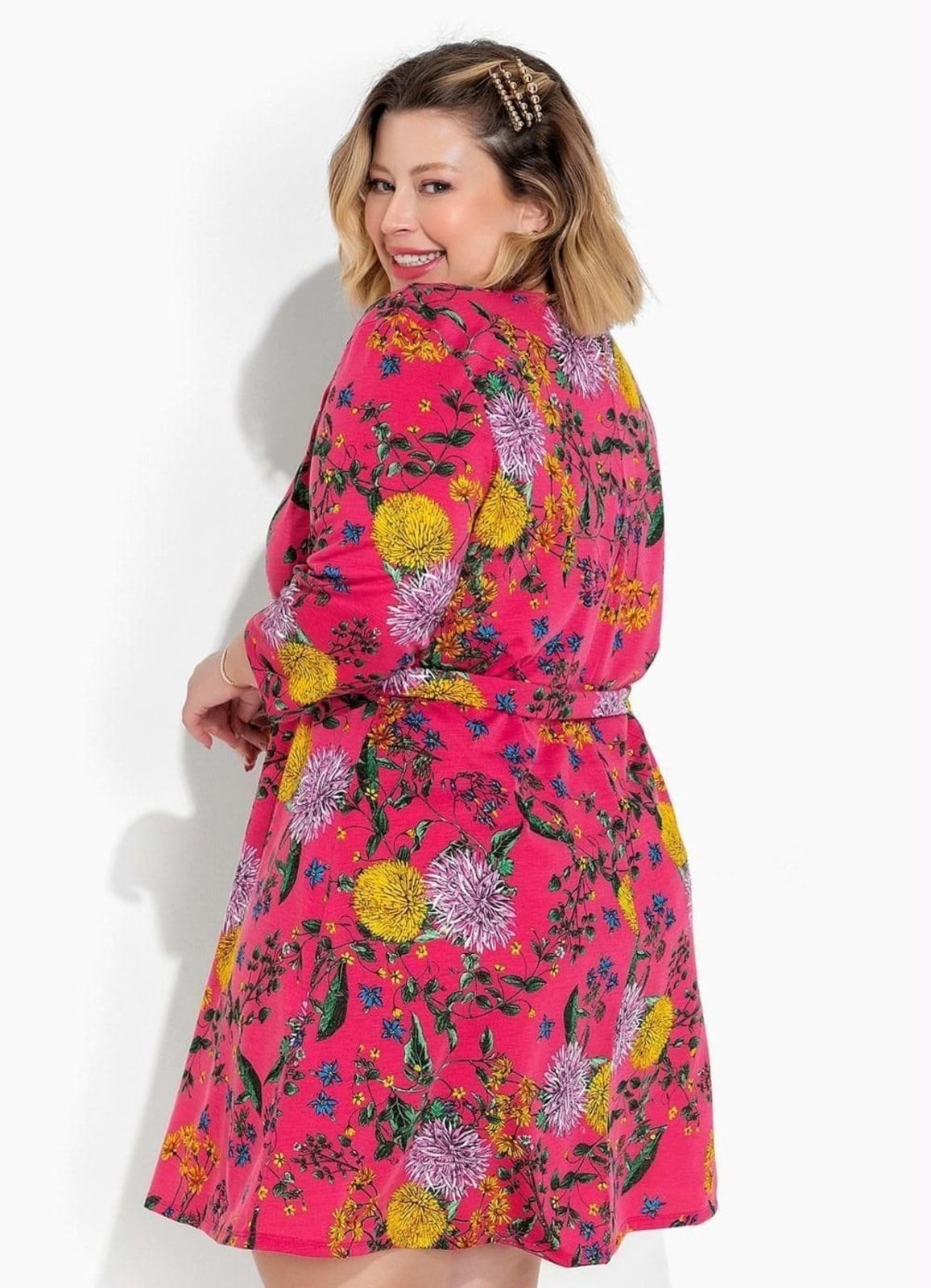 Vista 2 Vestido Com Faixa Grátis Plus Size Floral Marguerite rosa