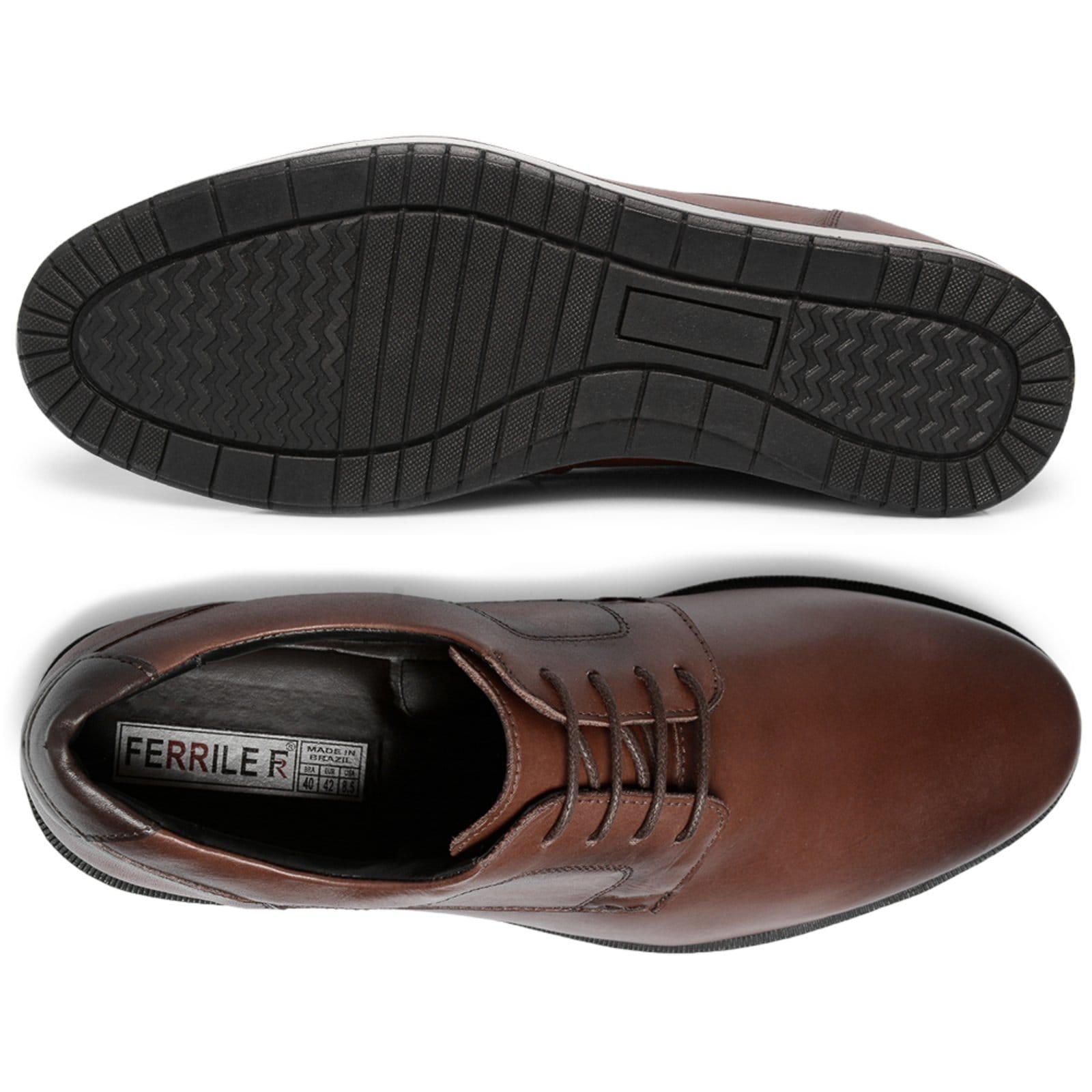 Sapato Social Bico Redondo Masculino Brogue Em Couro Café 16003 - 2