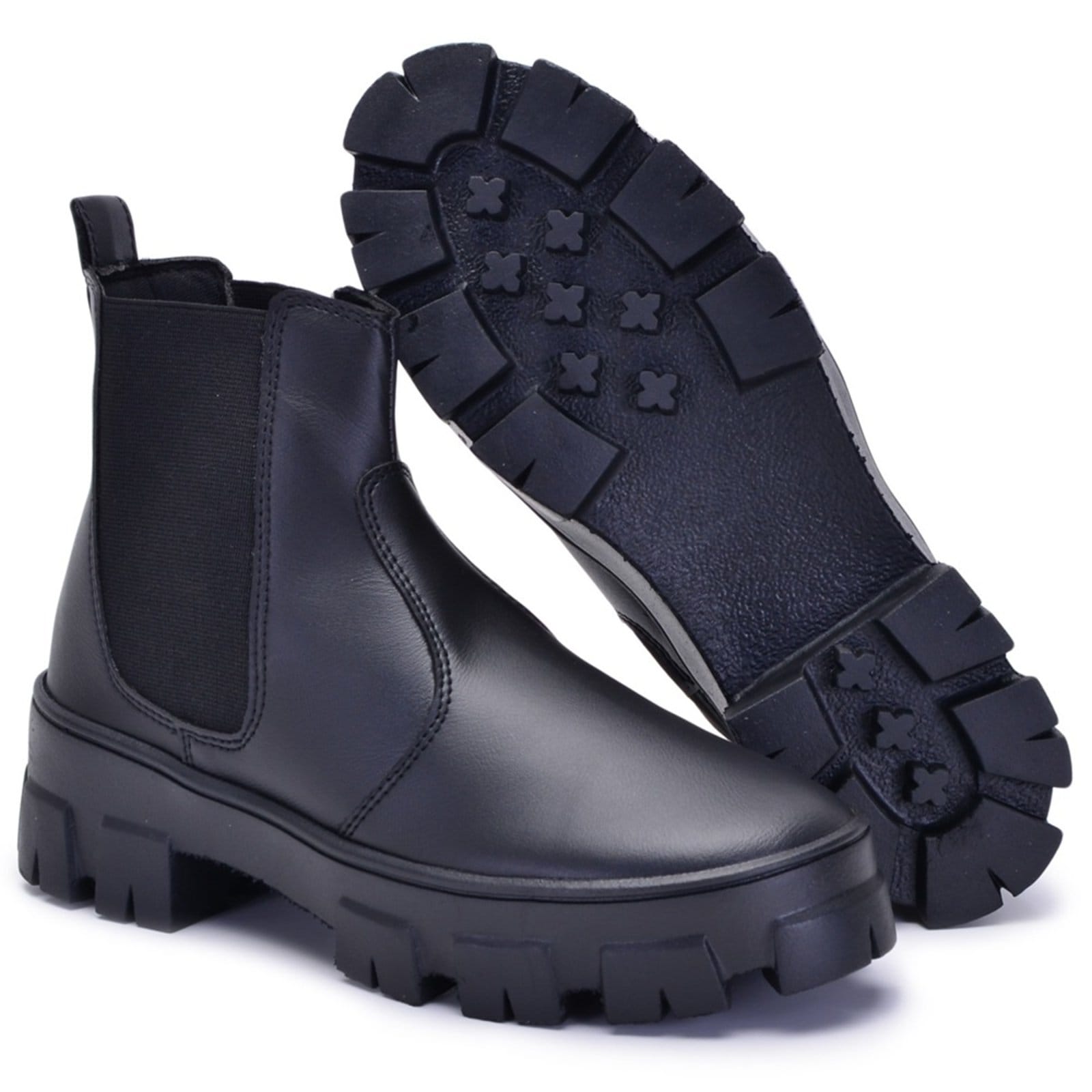 Vista 2 Bota Chelsea Feminina Elástico Tratorada Elegante Preta Nine4 preto