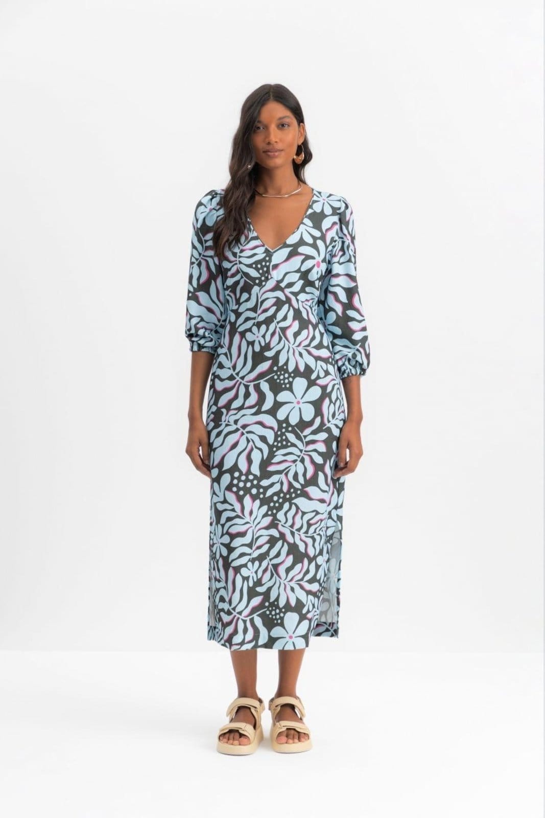 Vestido Feminino Midi Floral Essendi Escuro