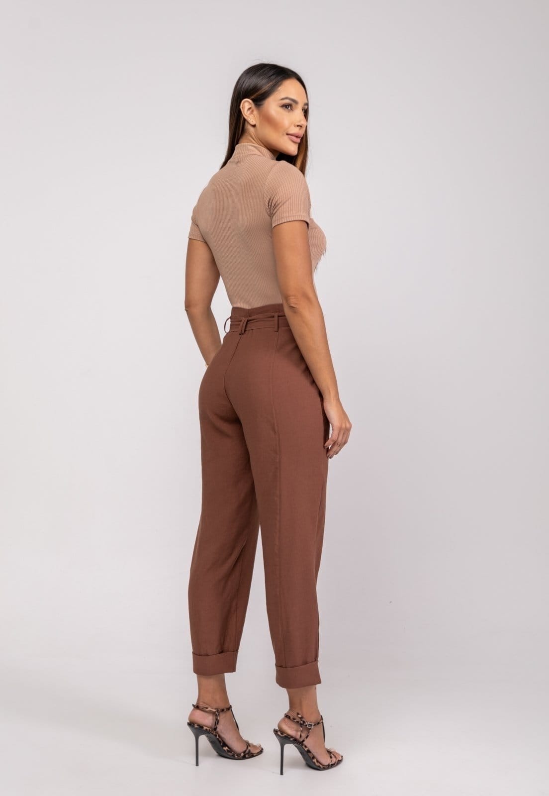 Vista 2 Blusa Gola Alta Malha Canelada Salvatore Fashion Salvatore Fashion marrom