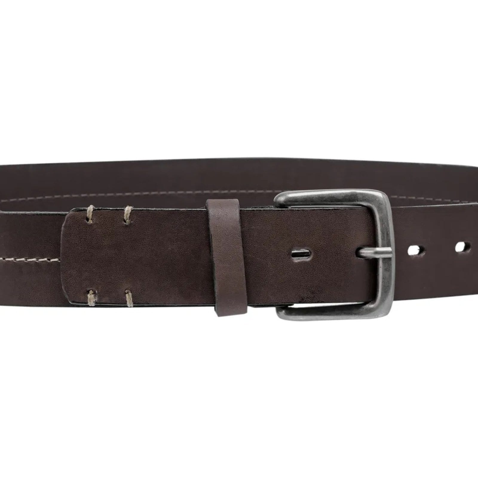 Vista 2 Cinto Em Couro Látego Com Costura Fivela Em Níquel Envelhecido 705_40M Malbork marrom