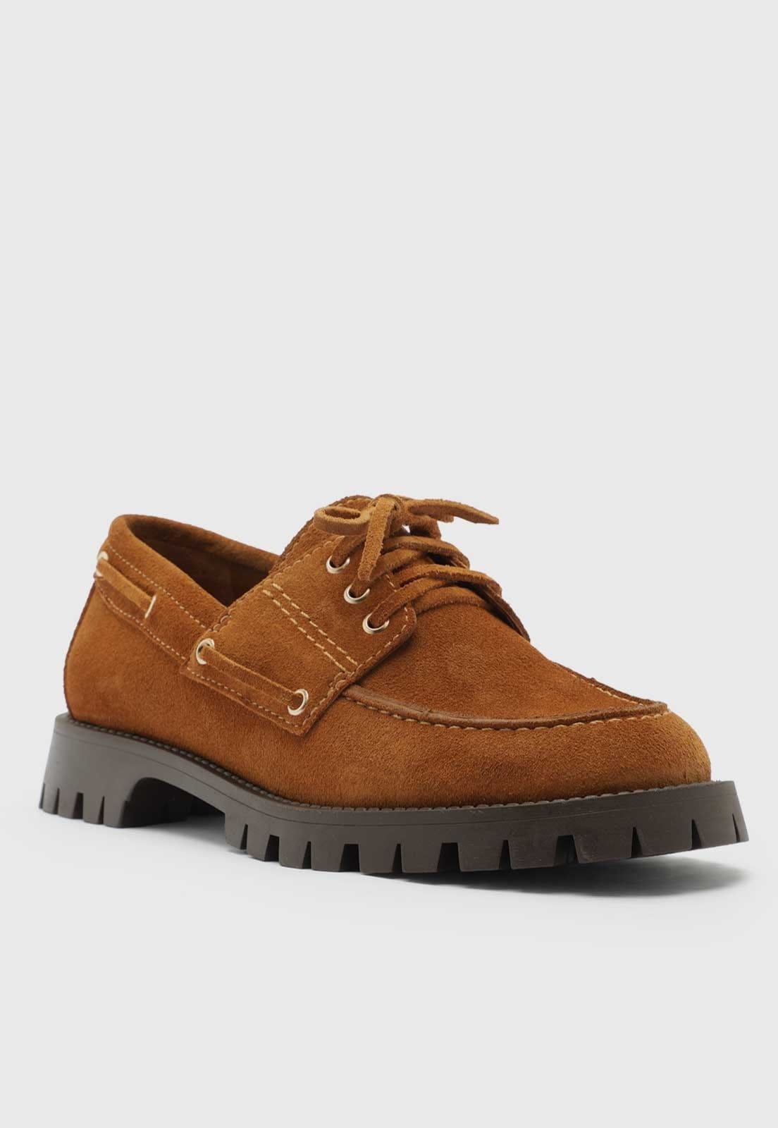 Vista 2 Mocassim Arezzo Sola Tratorada Camurça Arezzo caramelo