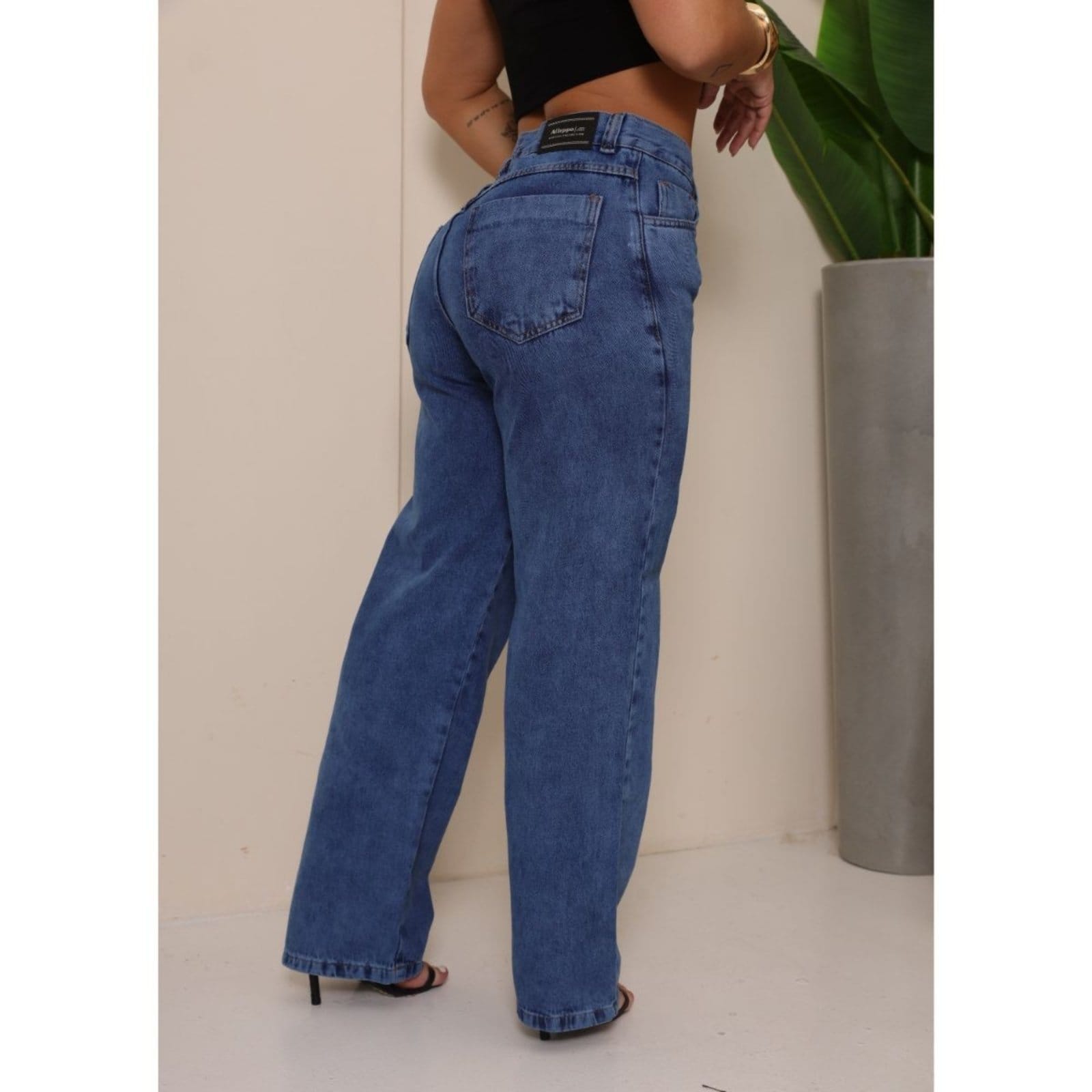 Vista 2 Calça Feminina Alleppo Super Balão Bag Boca Larga Streetwear Alleppo Jeans azul/jeans
